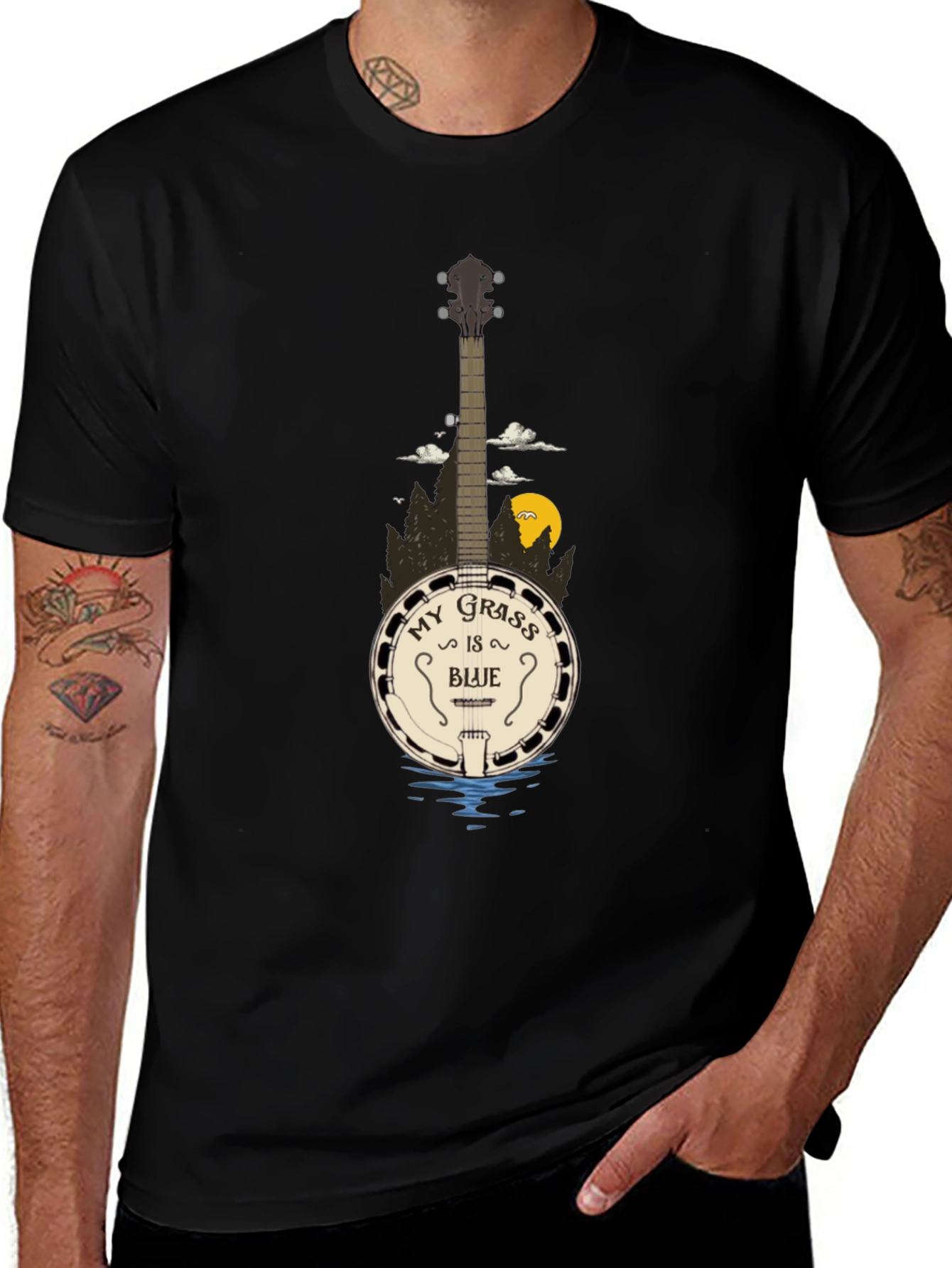 My Grass Is Blue Banjo Graphic T-Shirt