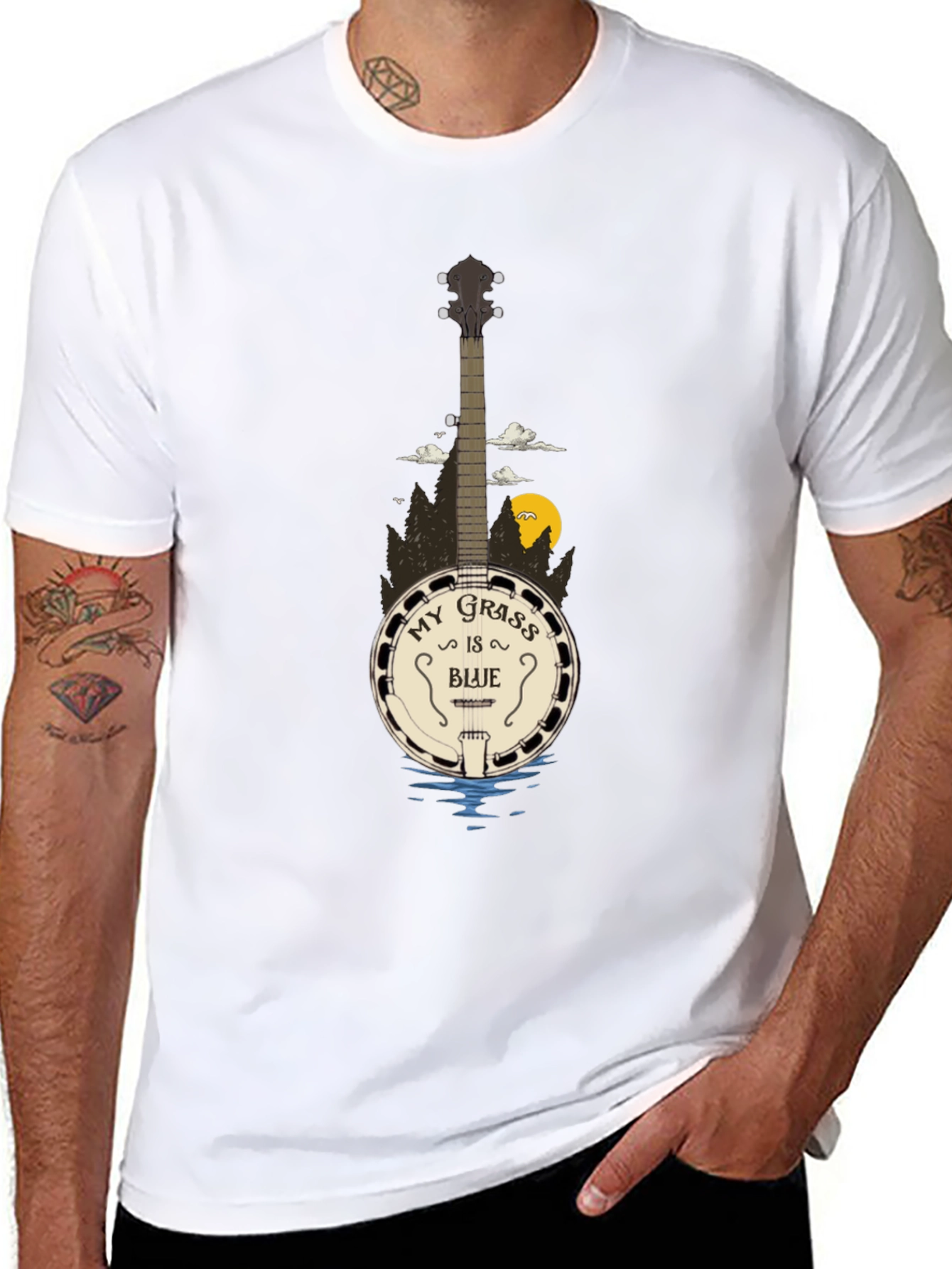 My Grass Is Blue Banjo Graphic T-Shirt