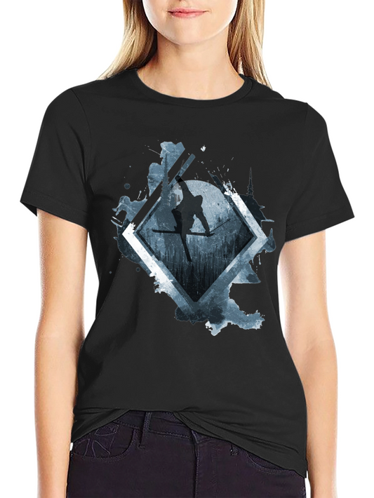 Mens Black Skiing Graphic Tee