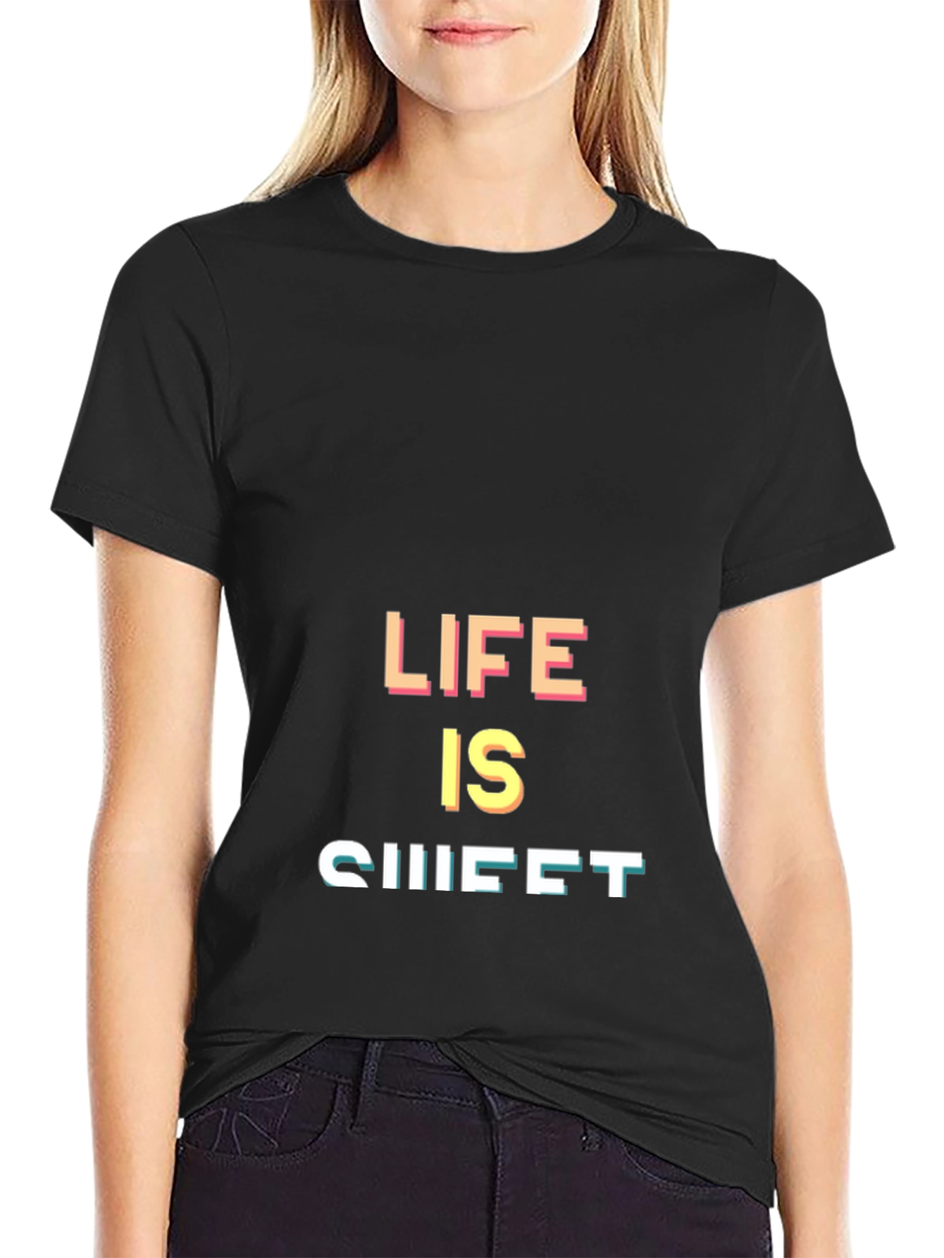 Life is Sweet Black Graphic Tee