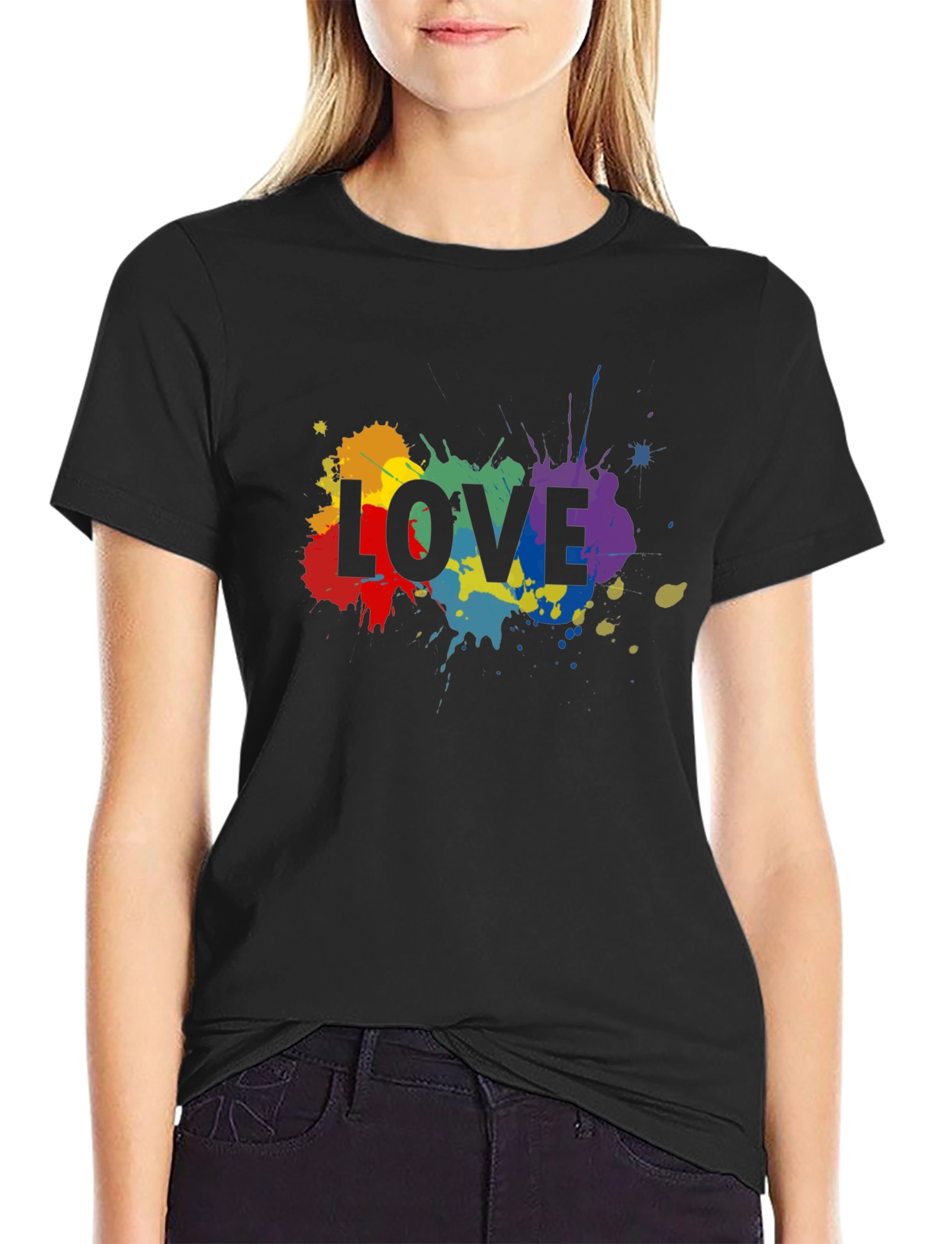 Love Splatter Print Crew Neck T-Shirt