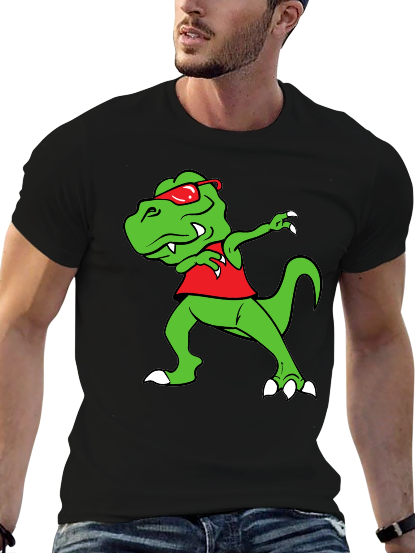 Dabbing Dino Graphic Tee - Fun Black T-Shirt