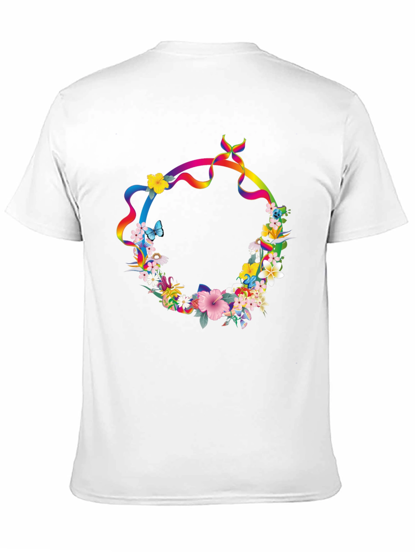 Floral Rainbow Ribbon Wreath Black T-Shirt