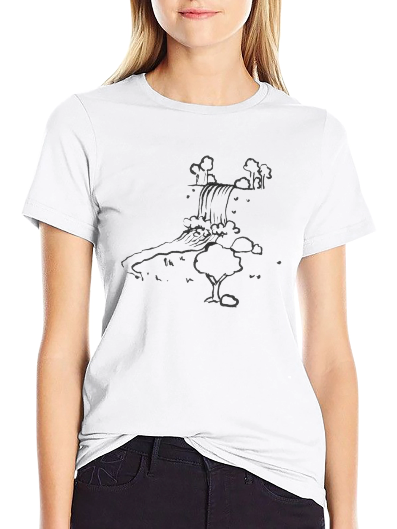 Nature Waterfall Graphic Tee - Black T-Shirt