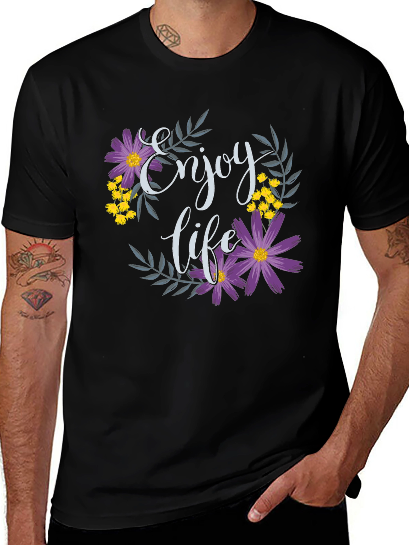 Enjoy Life Floral Graphic T-Shirt - Black