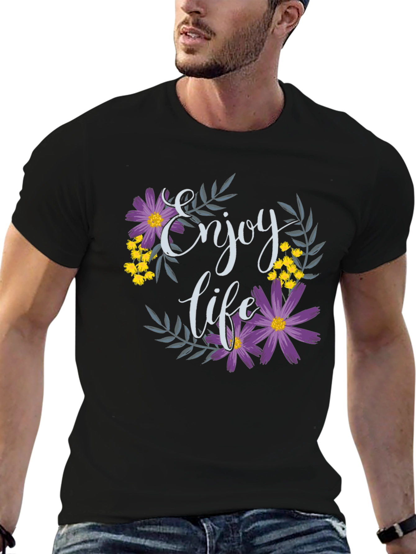 Enjoy Life Floral Graphic T-Shirt - Black