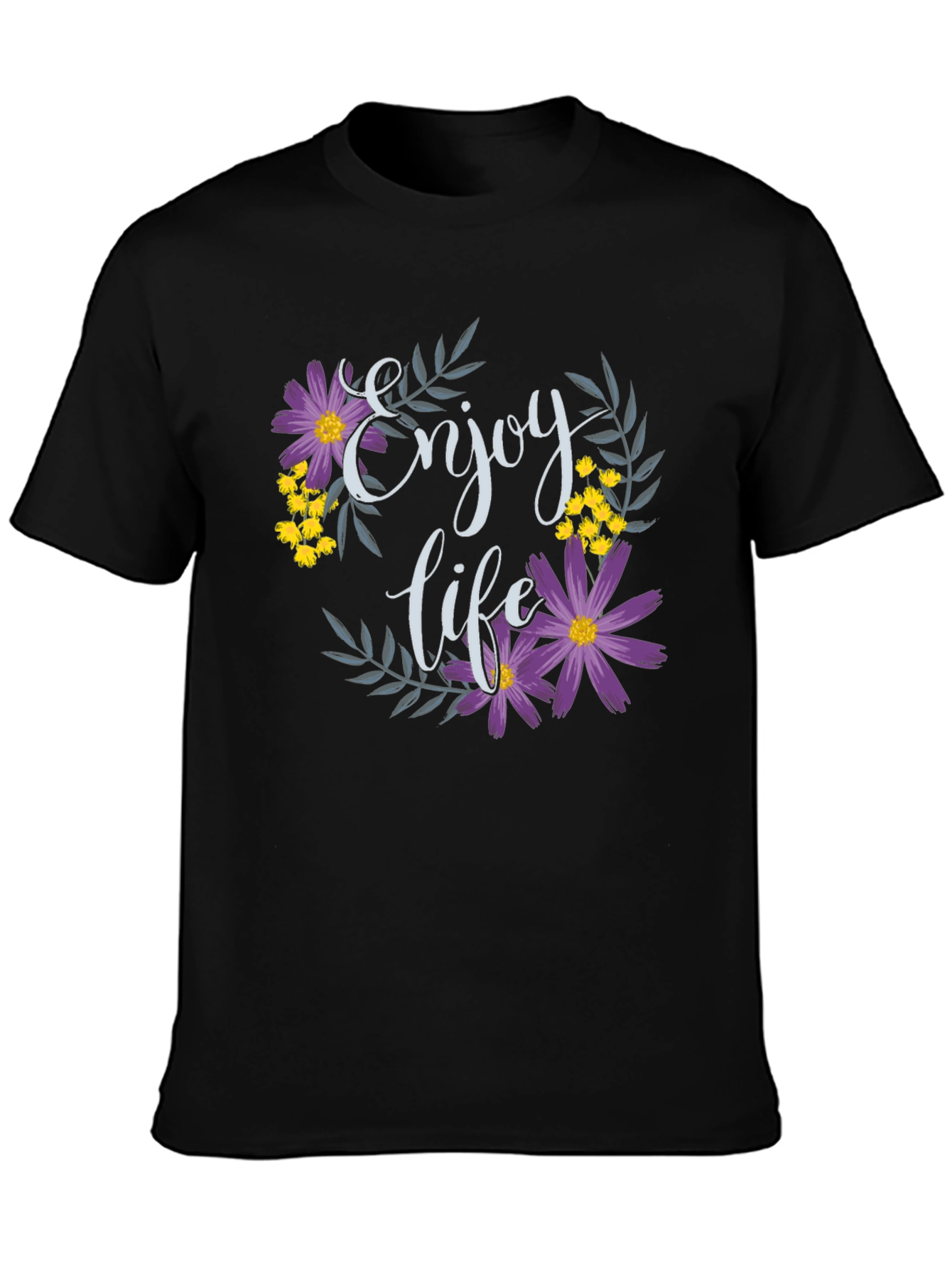 Enjoy Life Floral Graphic T-Shirt - Black