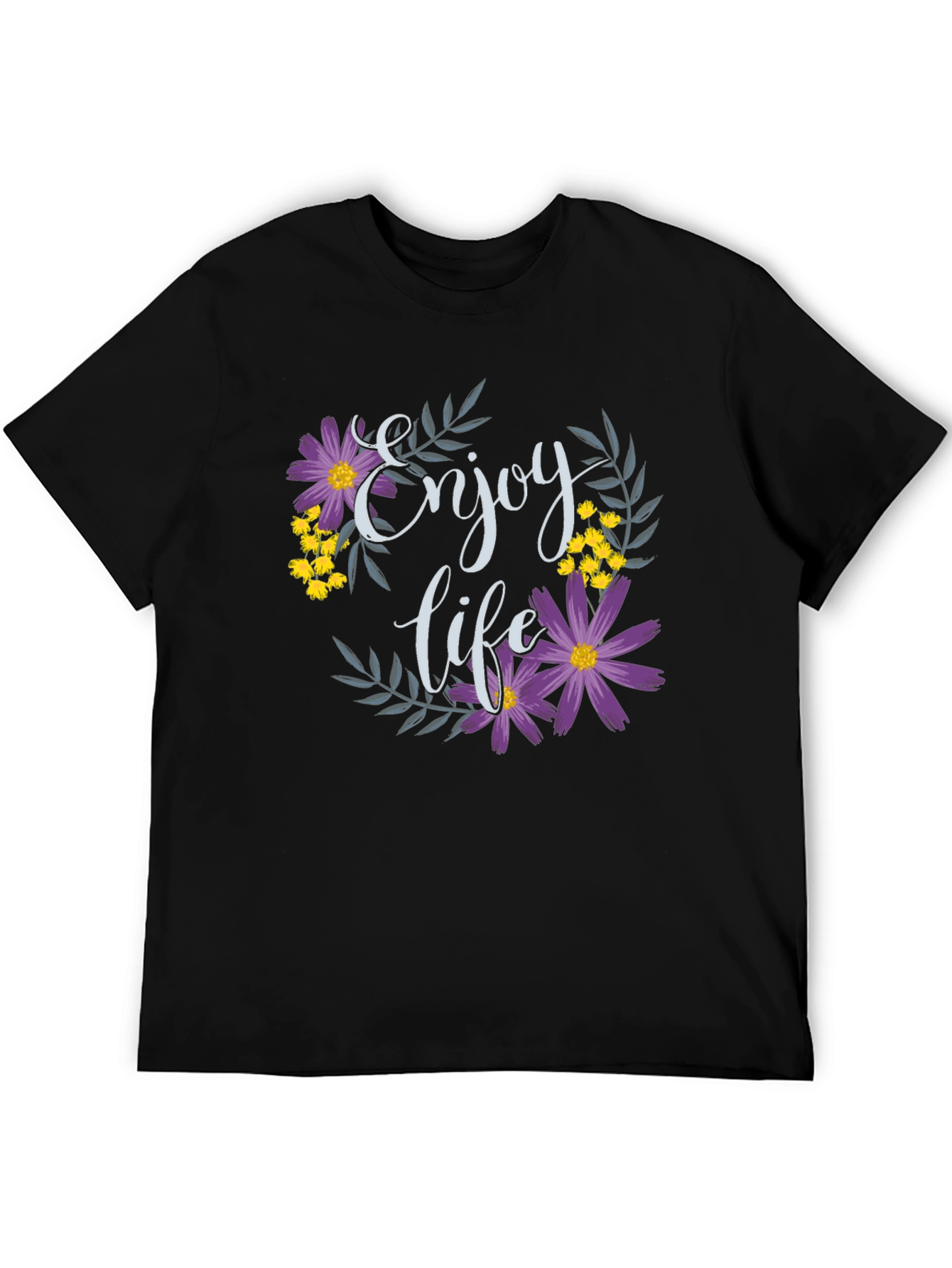Enjoy Life Floral Graphic T-Shirt - Black