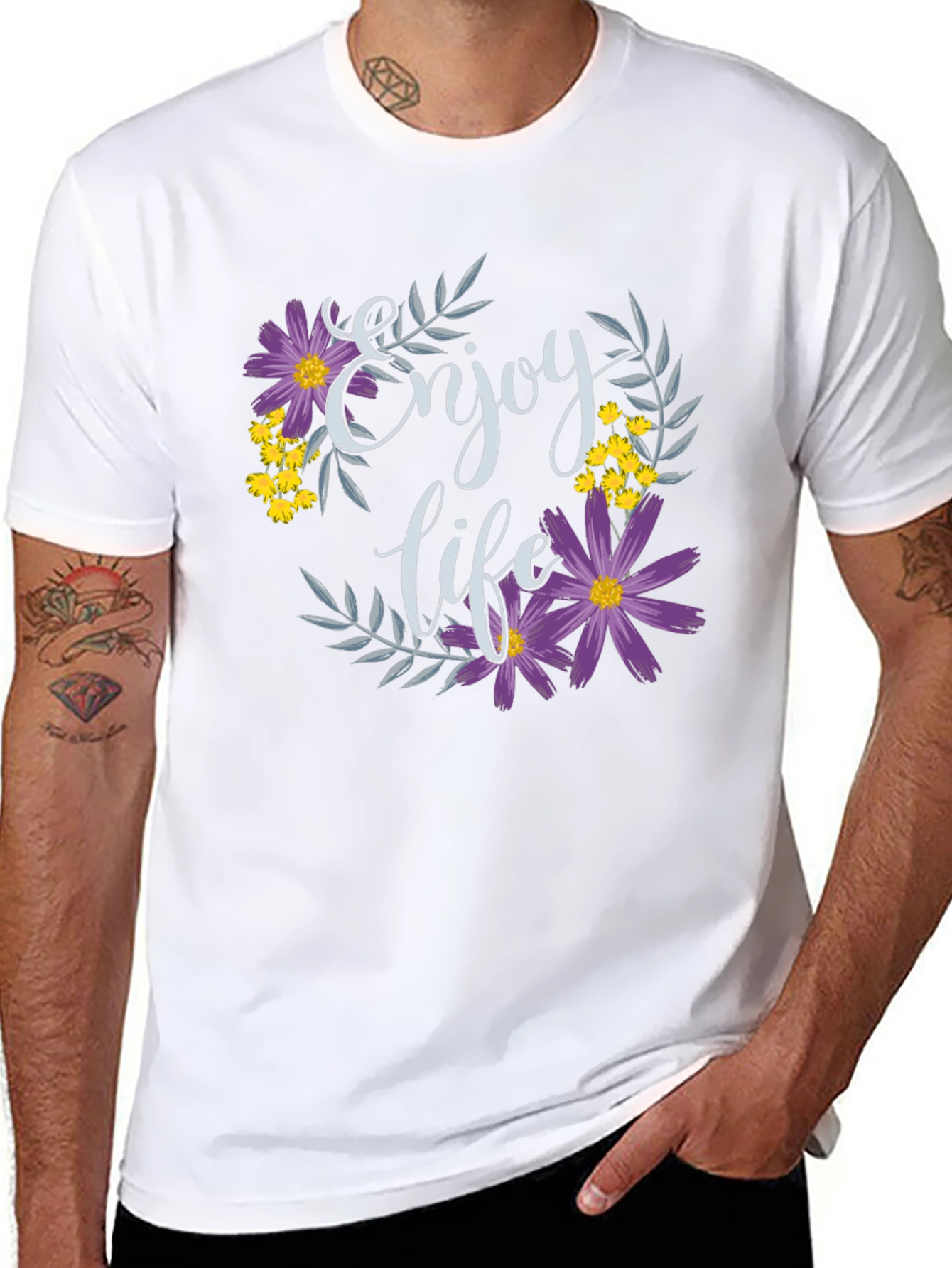 Enjoy Life Floral Graphic T-Shirt - Black