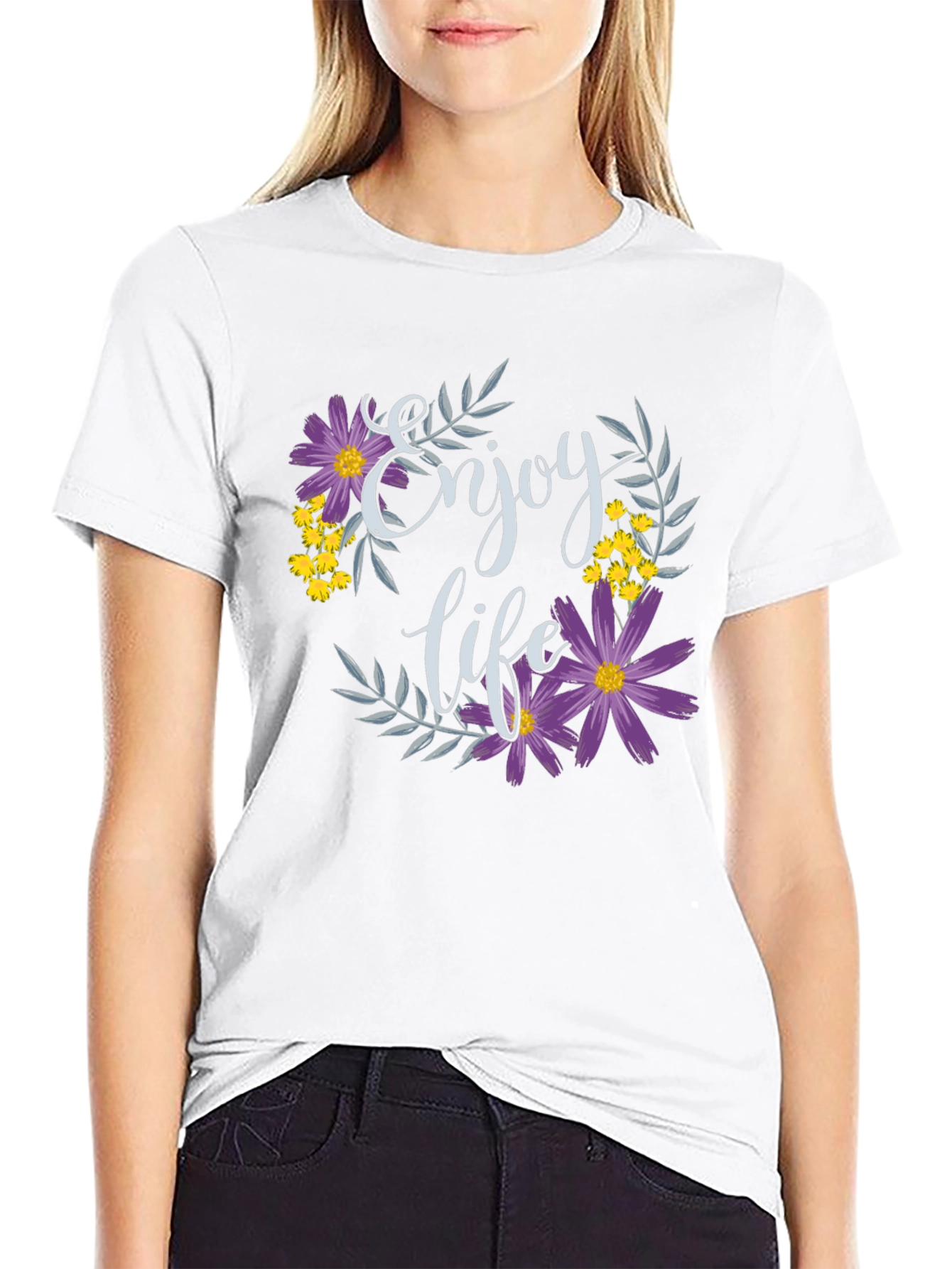 Enjoy Life Floral Graphic T-Shirt - Black