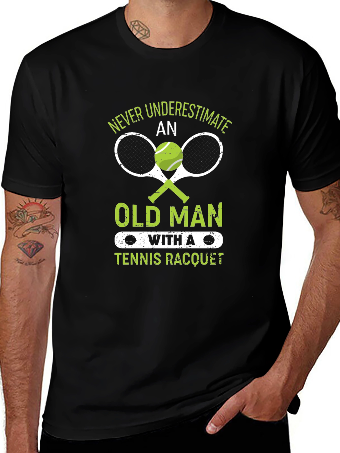 Never Underestimate Old Man Tennis Racquet T-Shirt