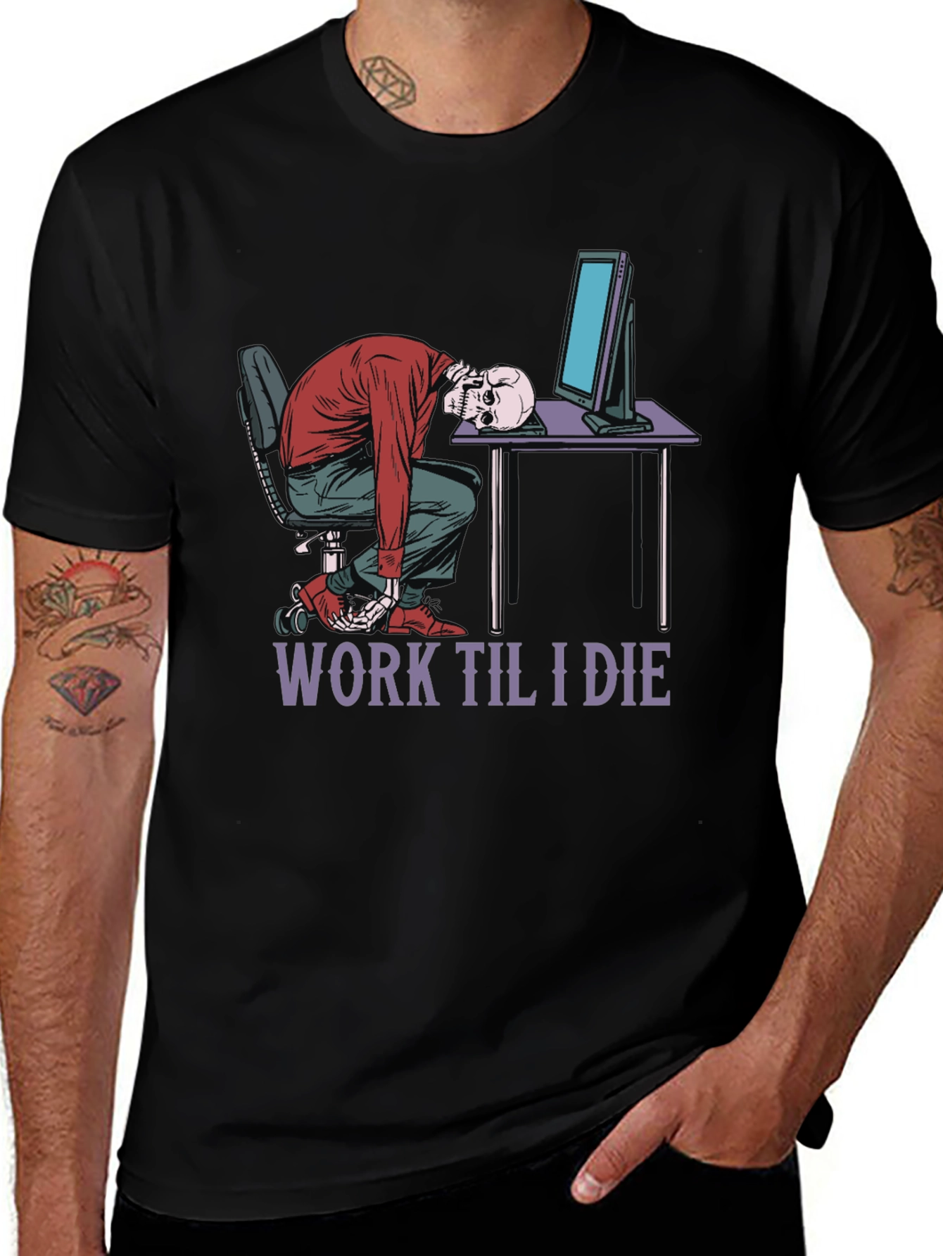 Work Til I Die Skeleton Graphic T-Shirt