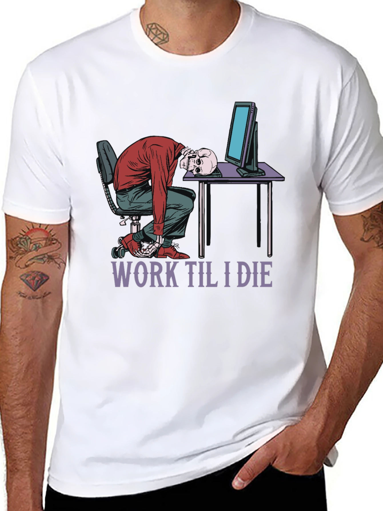 Work Til I Die Skeleton Graphic T-Shirt