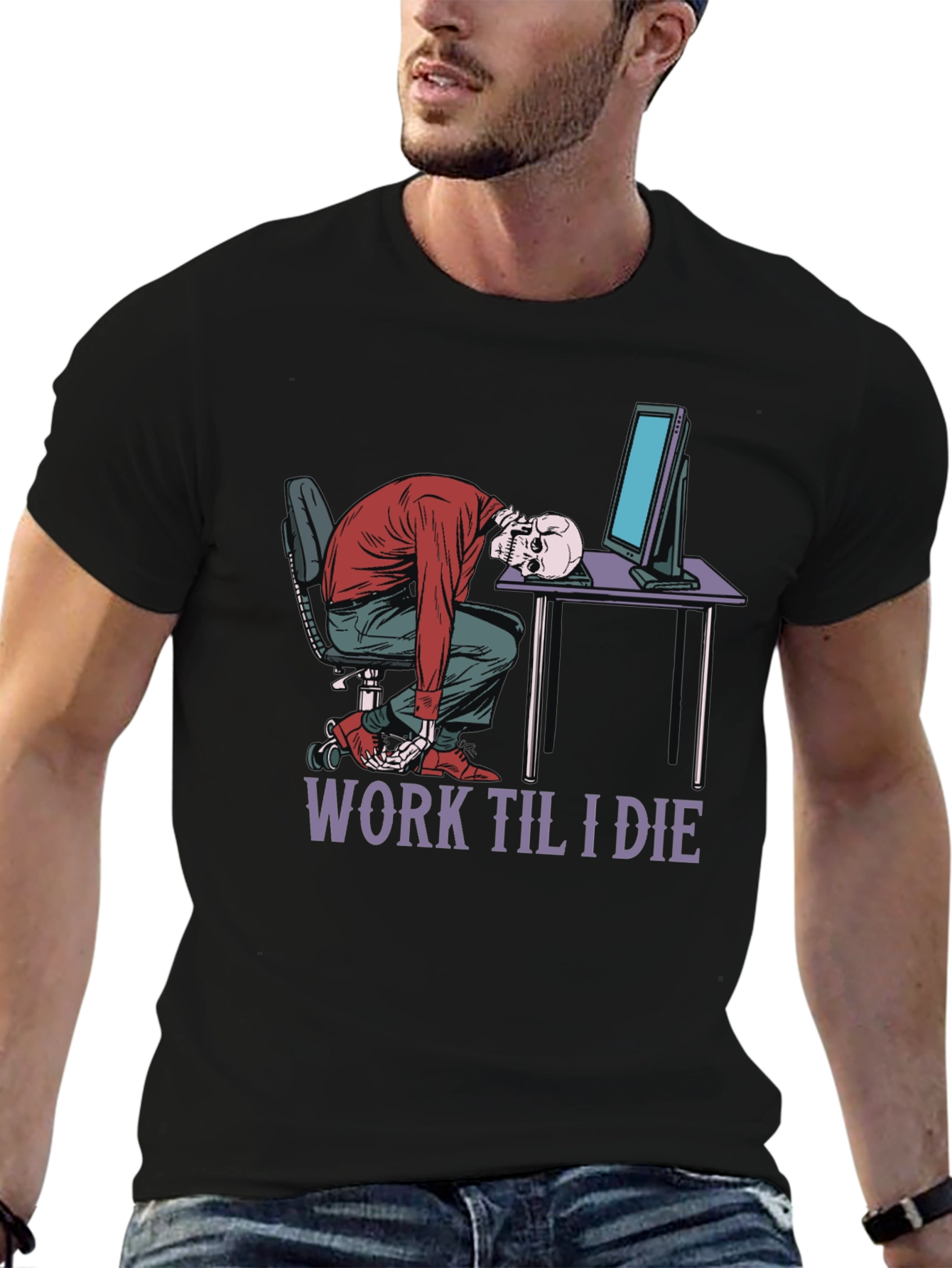 Work Til I Die Skeleton Graphic T-Shirt