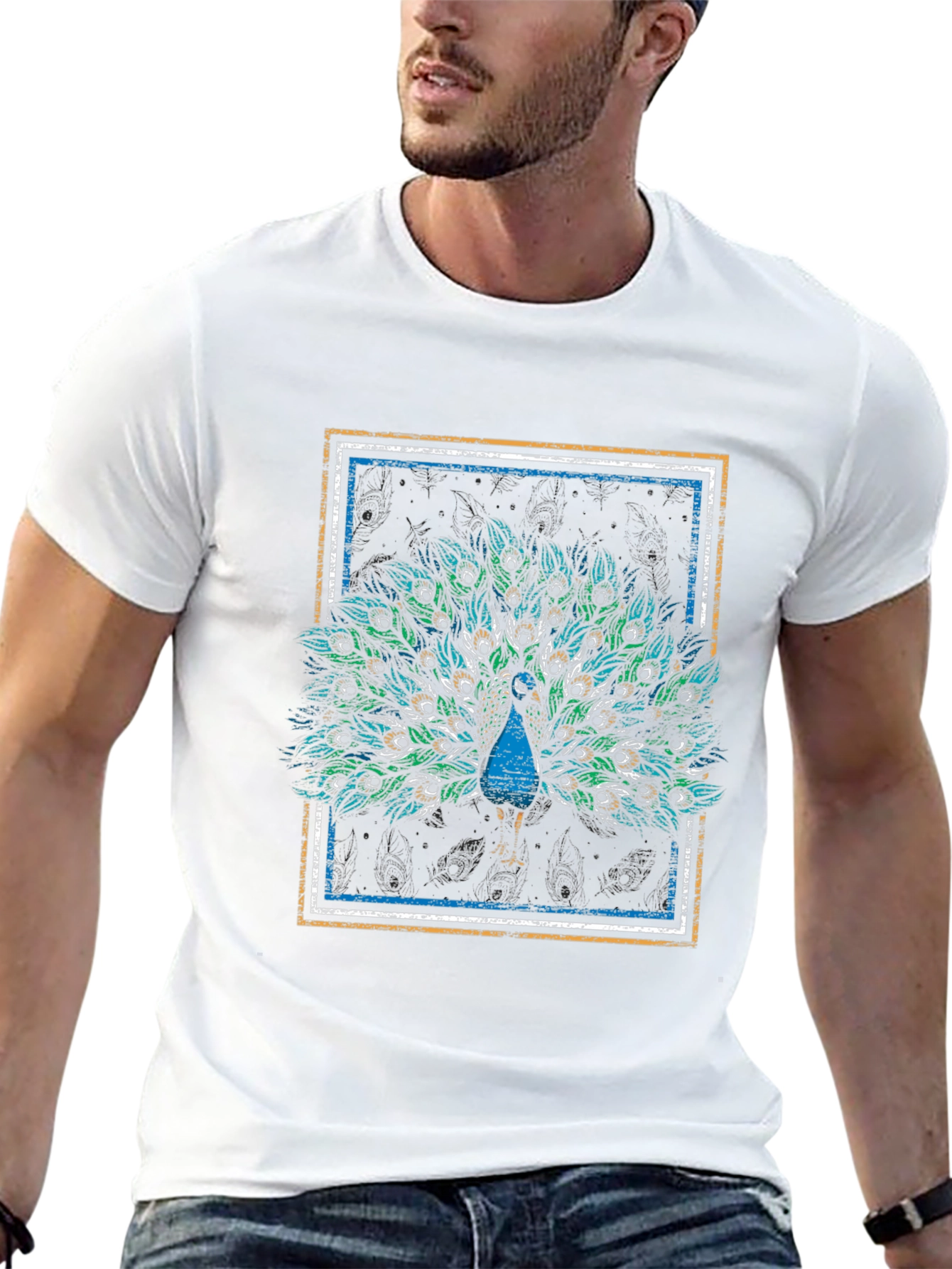 Peacock Graphic Tee - Stylish Mens Black T-Shirt
