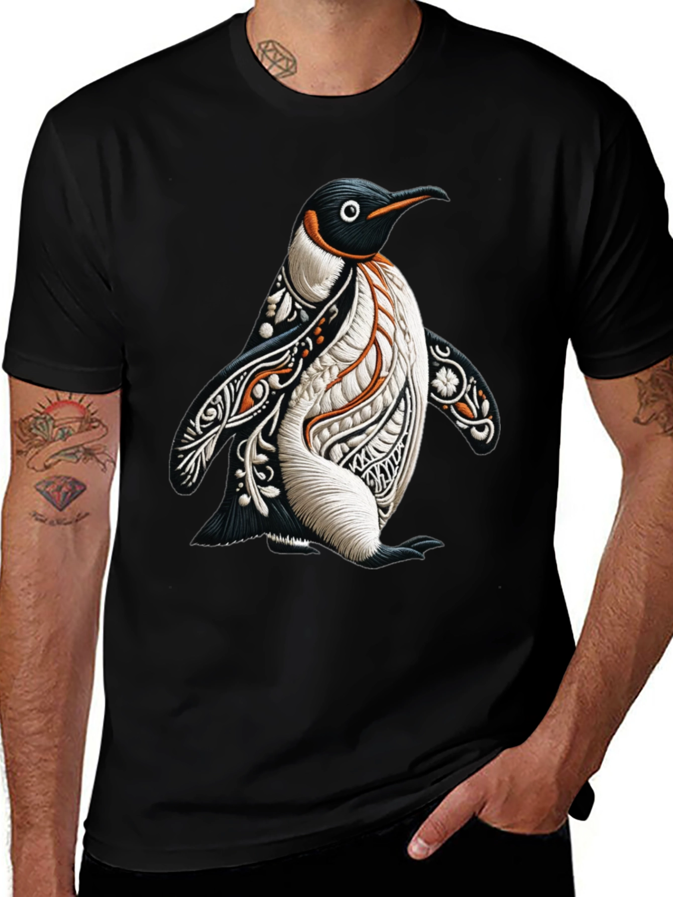 Artistic Penguin Graphic Tee - Black