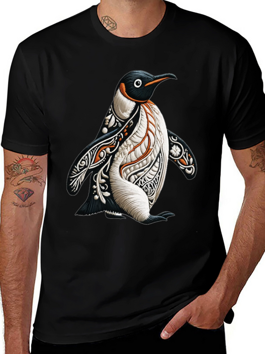 Artistic Penguin Graphic Tee - Black