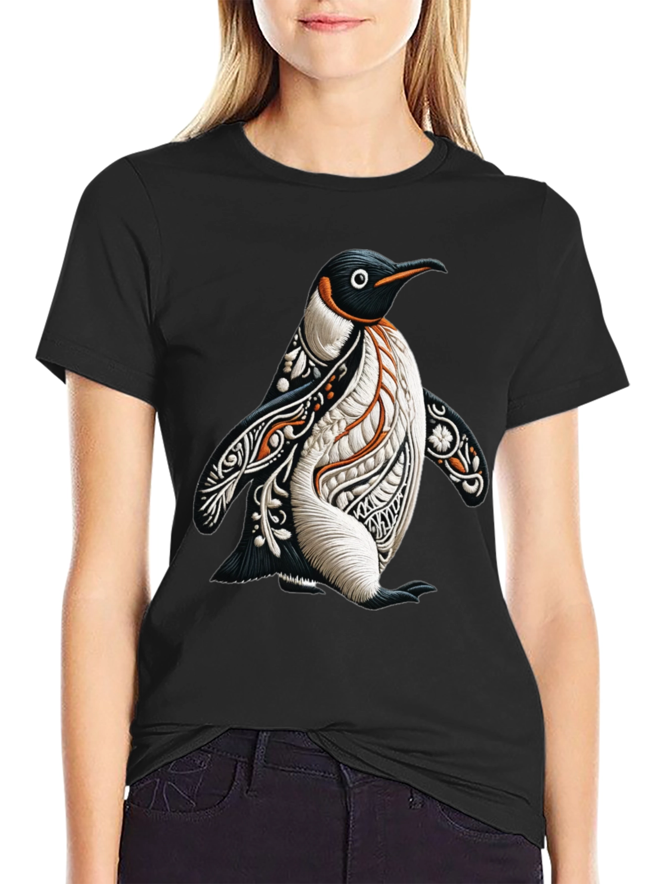Artistic Penguin Graphic Tee - Black