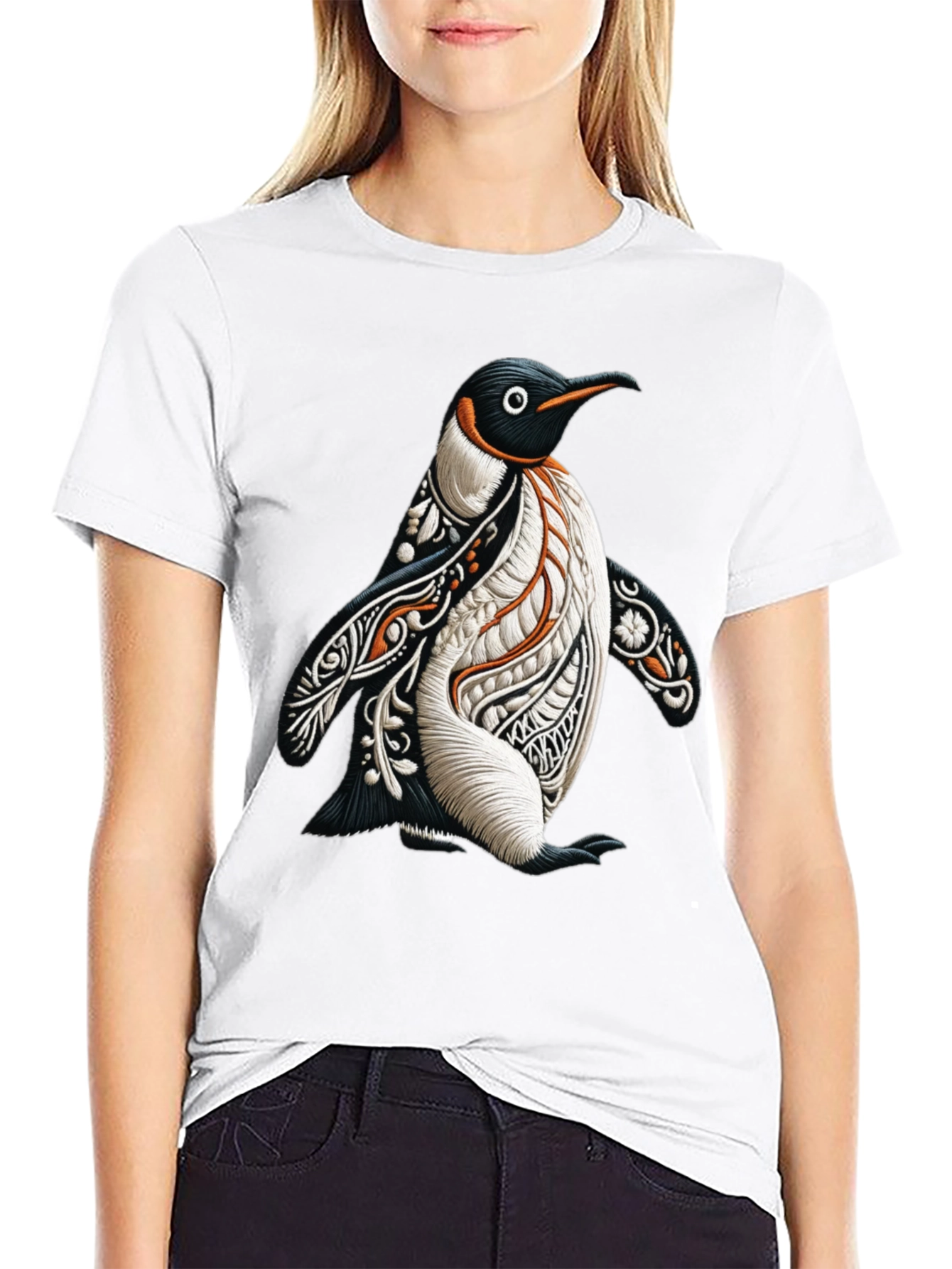 Artistic Penguin Graphic Tee - Black