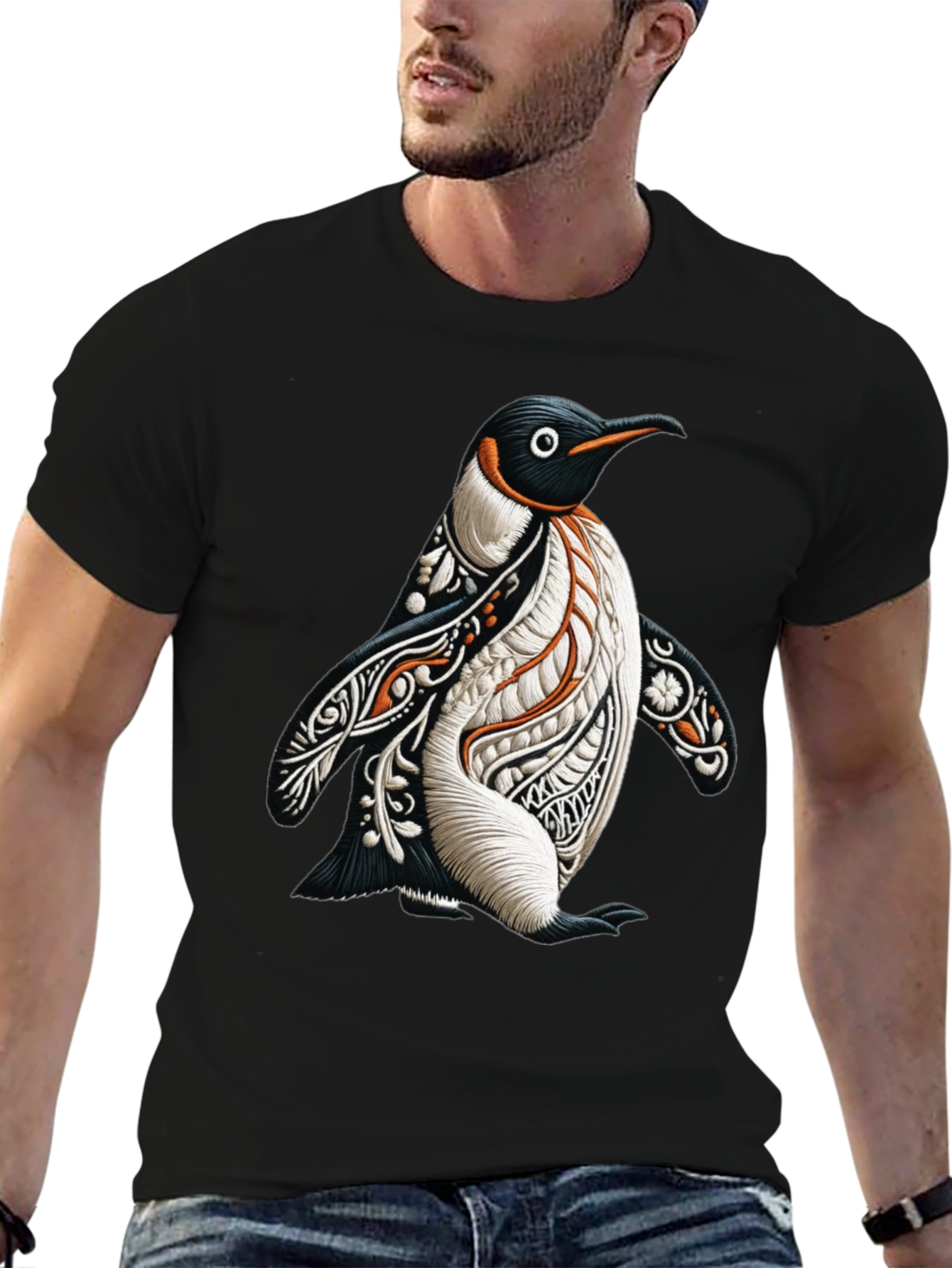 Artistic Penguin Graphic Tee - Black