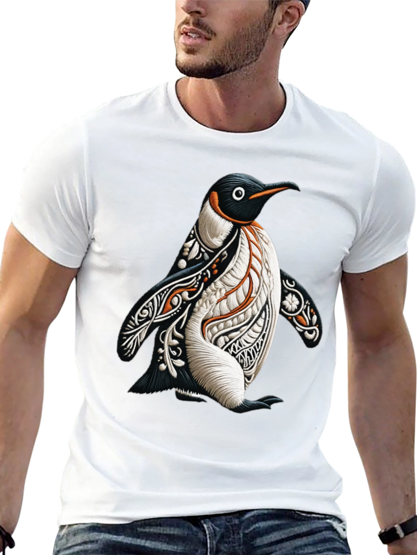 Artistic Penguin Graphic Tee - Black