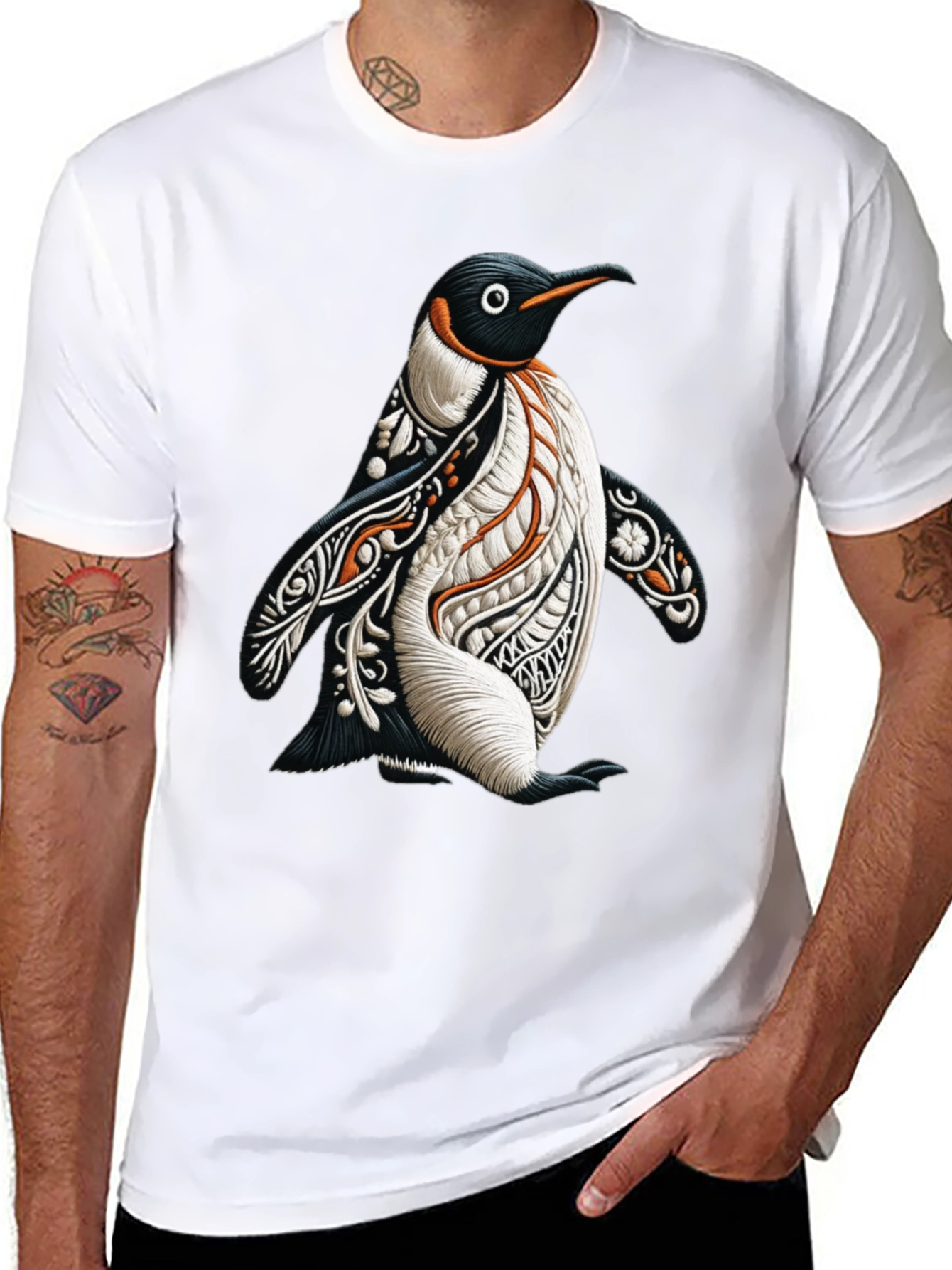 Artistic Penguin Graphic Tee - Black