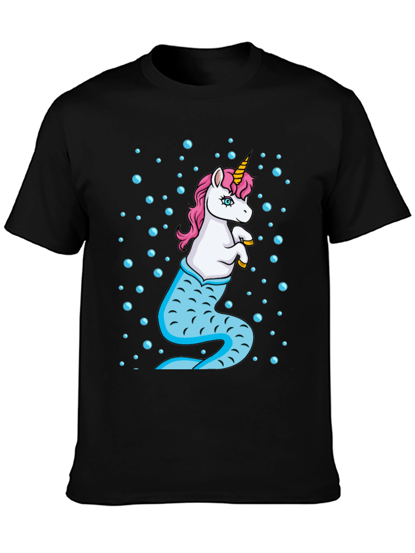 Unicorn Mermaid Mens Black T-Shirt