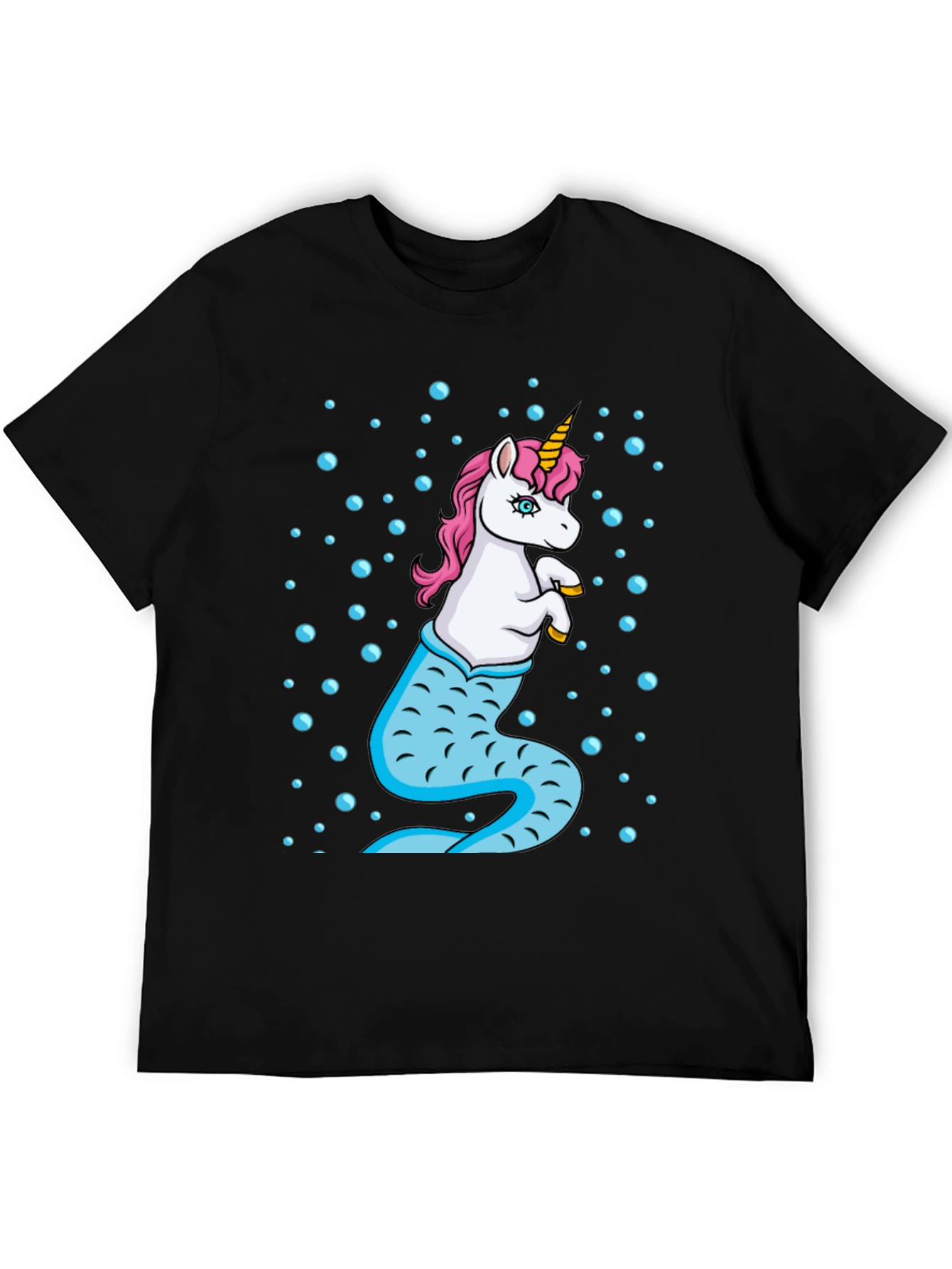 Unicorn Mermaid Mens Black T-Shirt