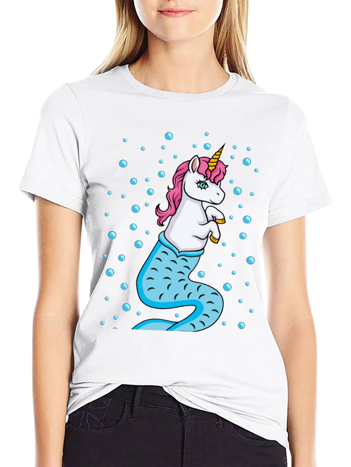 Unicorn Mermaid Mens Black T-Shirt