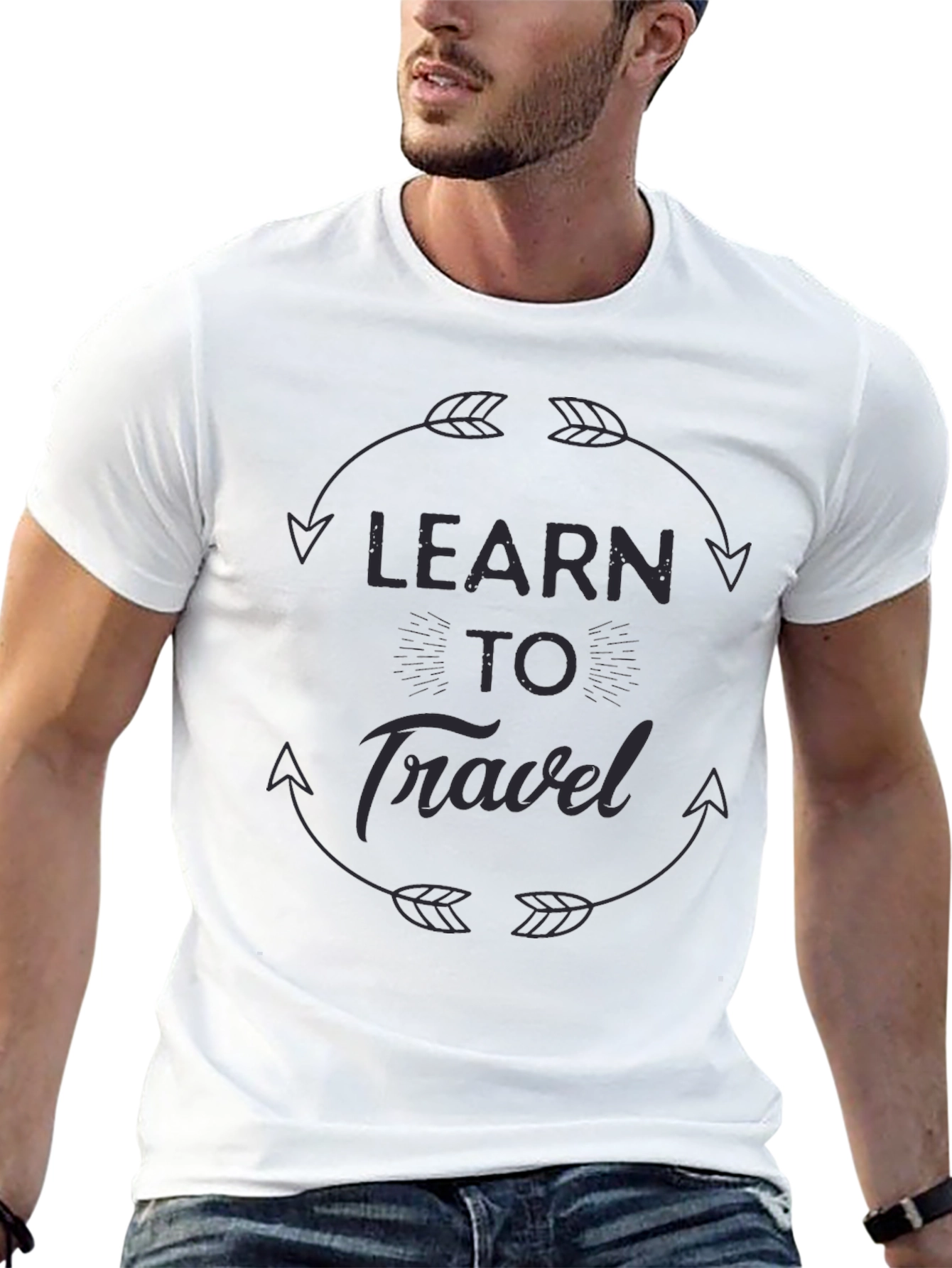 Learn To Travel Graphic Print Black T-Shirt