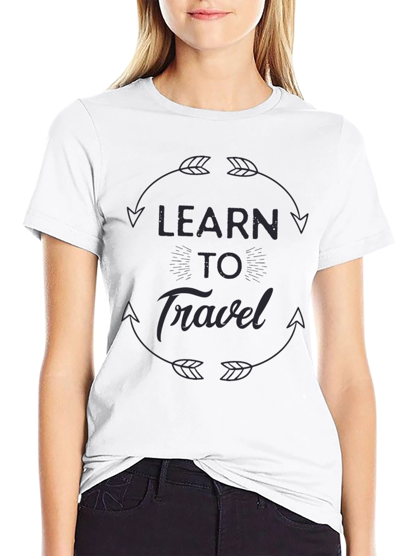 Learn To Travel Graphic Print Black T-Shirt