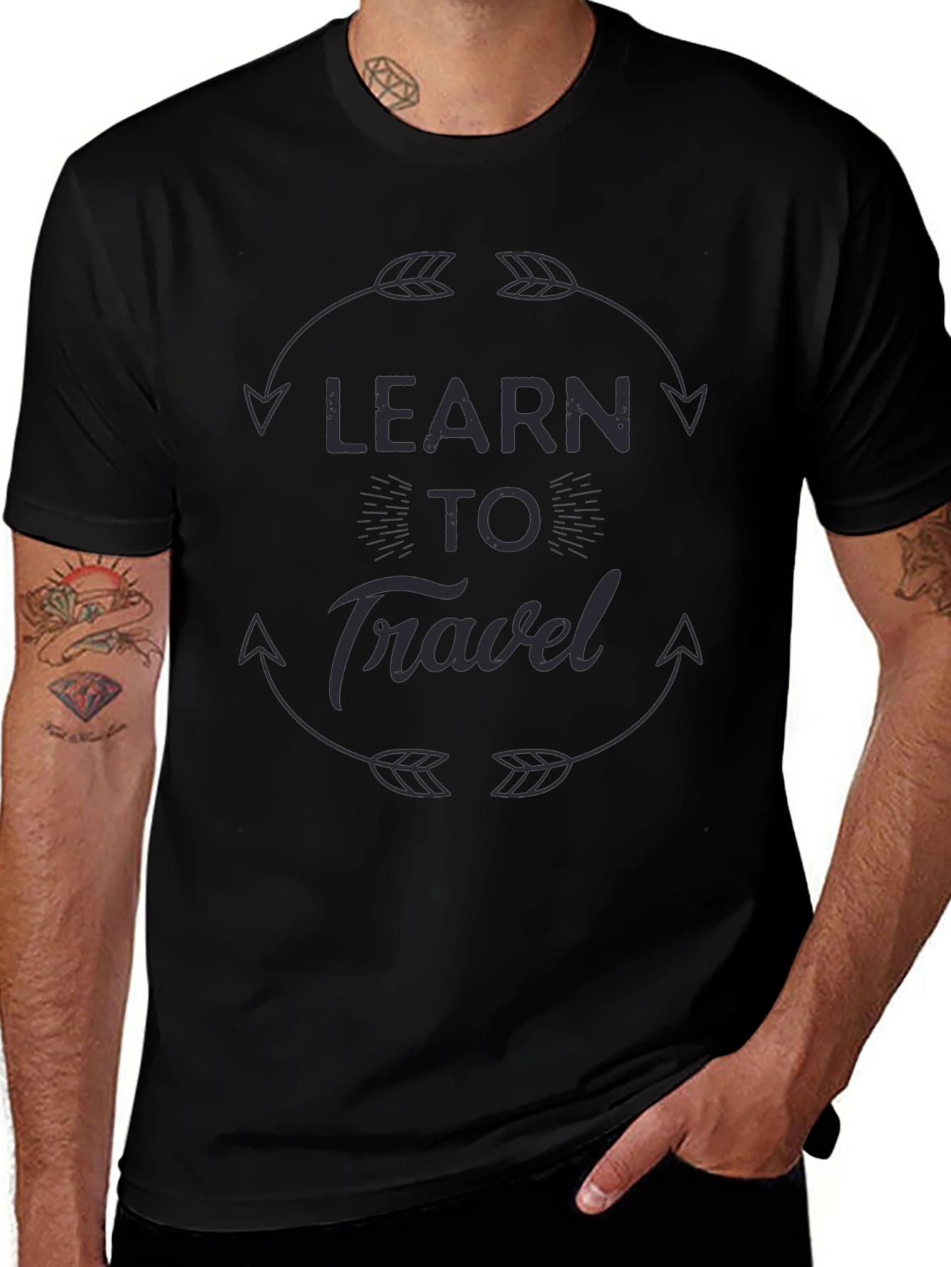 Learn To Travel Graphic Print Black T-Shirt