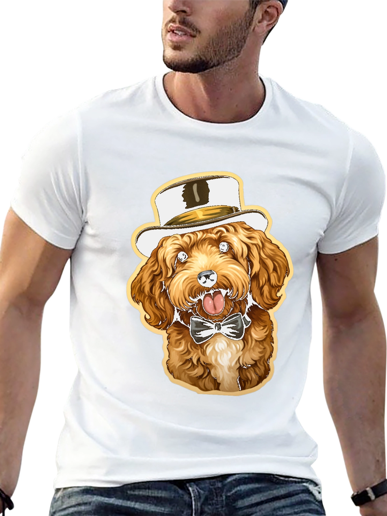 Dog in Hat Graphic Tee - Stylish & Fun