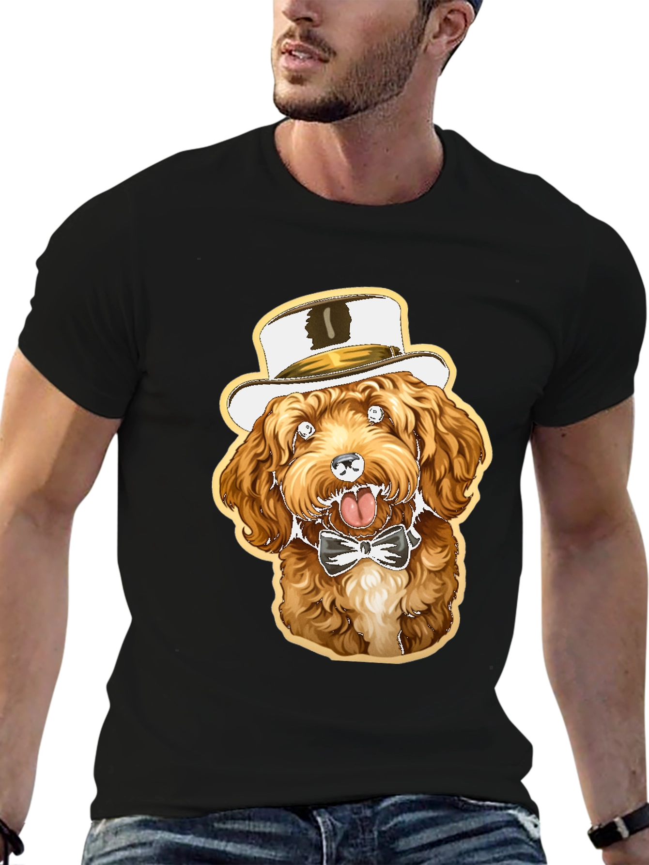 Dog in Hat Graphic Tee - Stylish & Fun