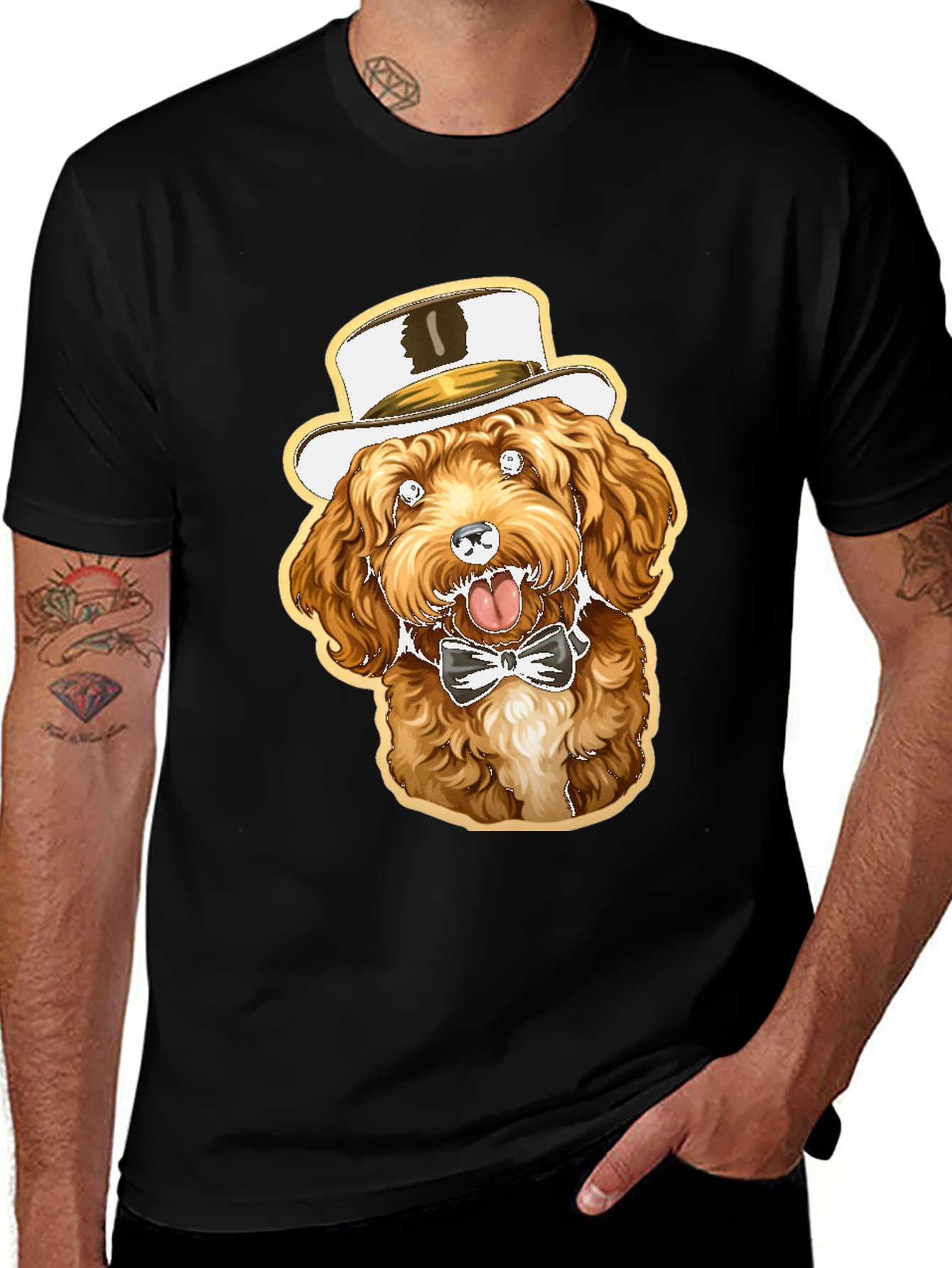 Dog in Hat Graphic Tee - Stylish & Fun