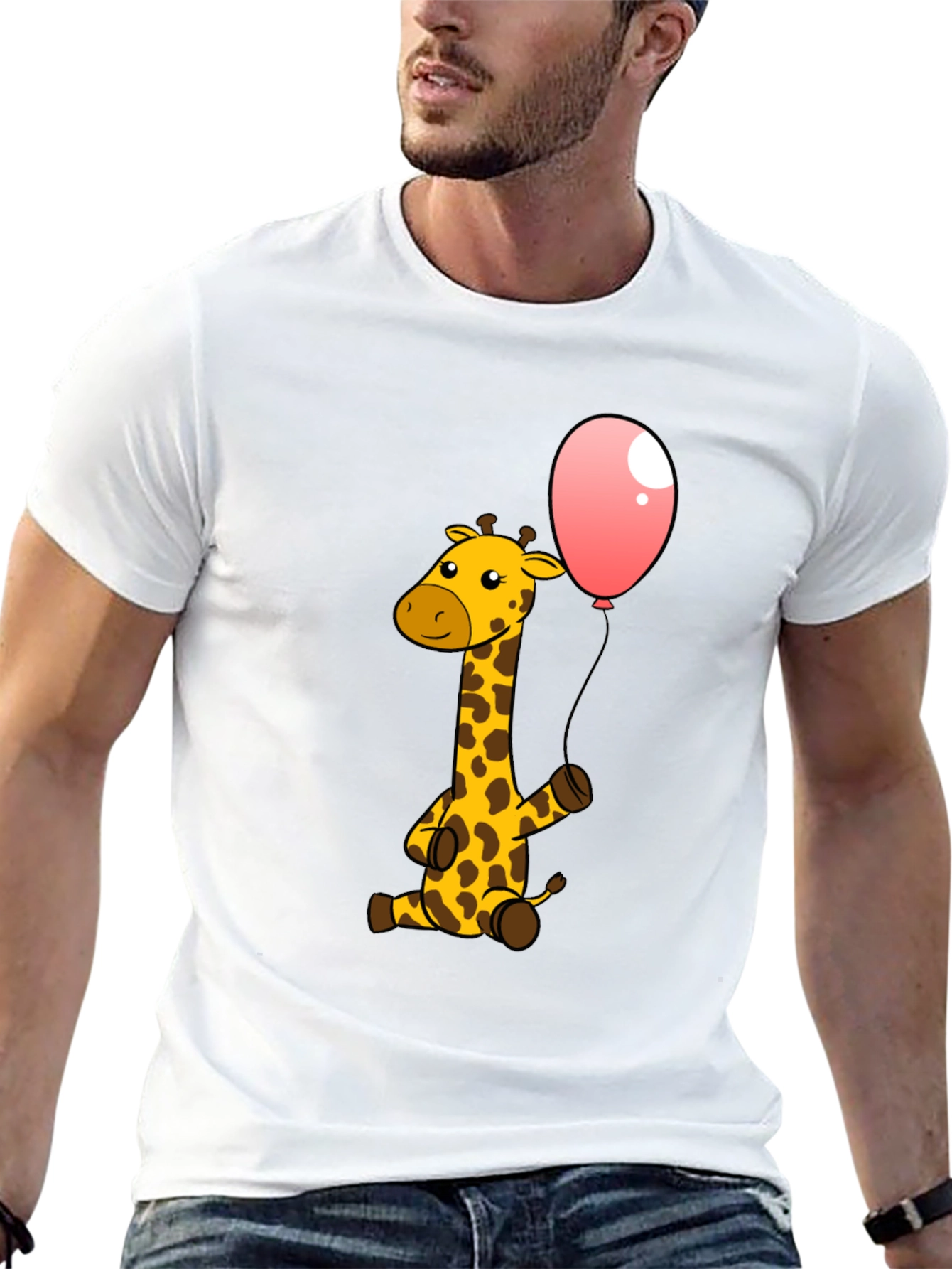 Giraffe & Balloon Graphic Black T-Shirt