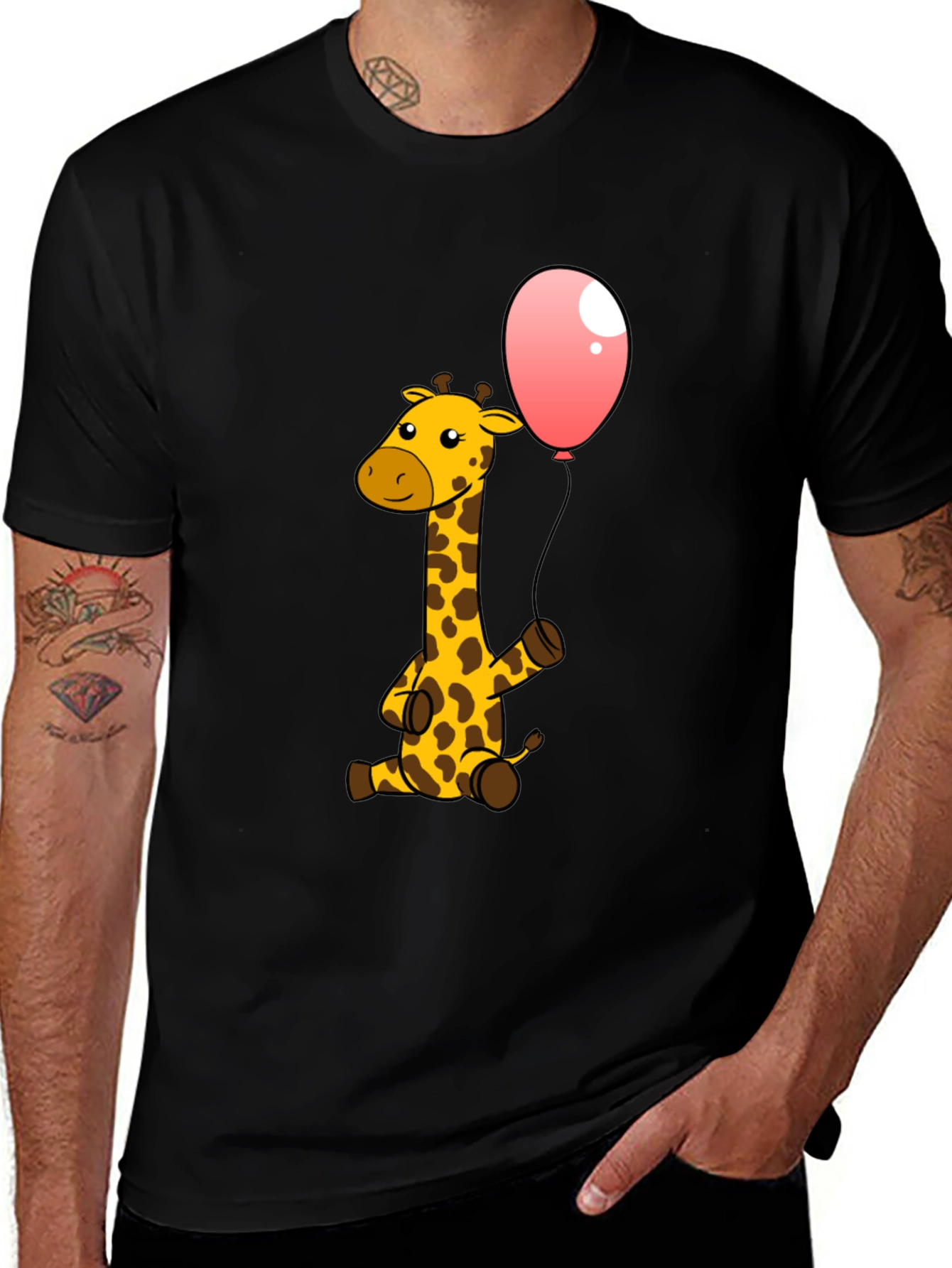 Giraffe & Balloon Graphic Black T-Shirt