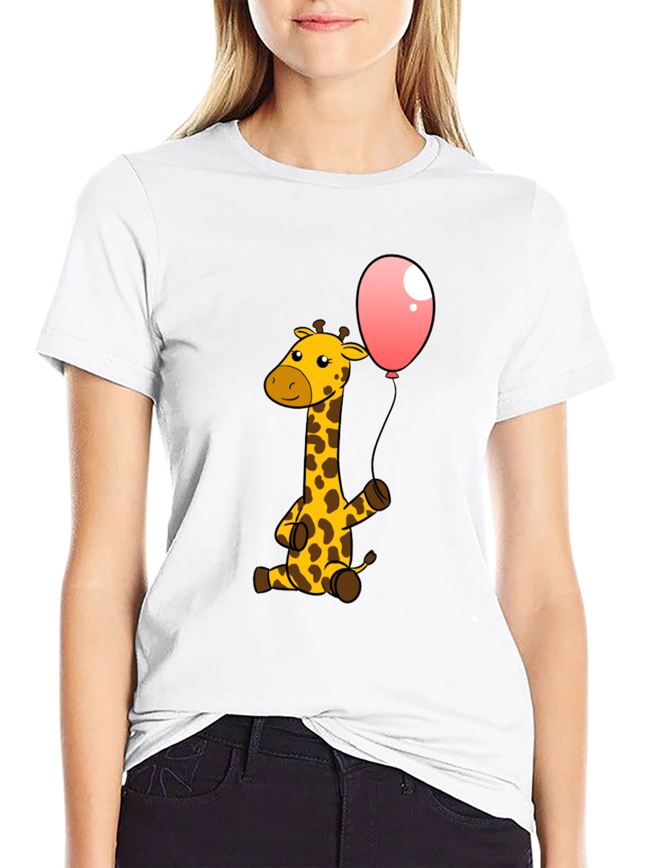 Giraffe & Balloon Graphic Black T-Shirt