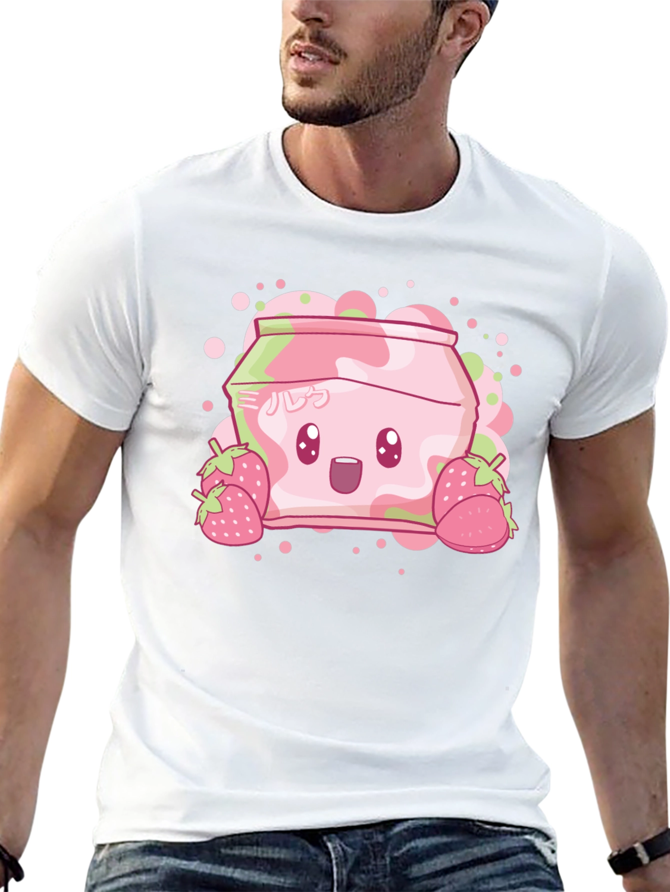 Cute Strawberry Milk Cartoon Graphic T-Shirt