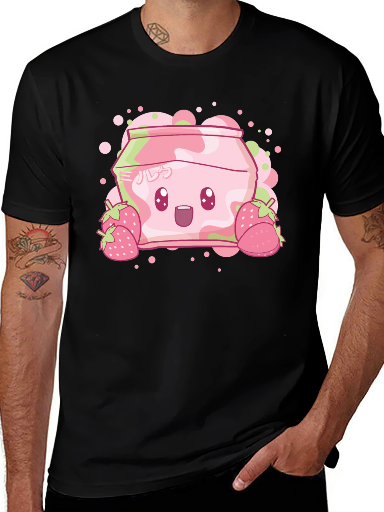 Cute Strawberry Milk Cartoon Graphic T-Shirt