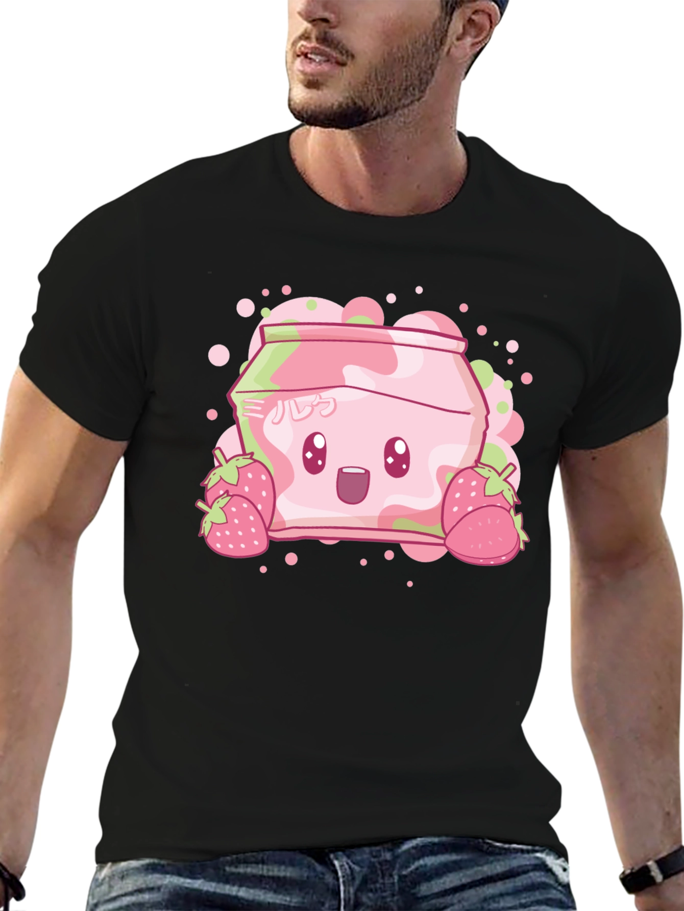 Cute Strawberry Milk Cartoon Graphic T-Shirt