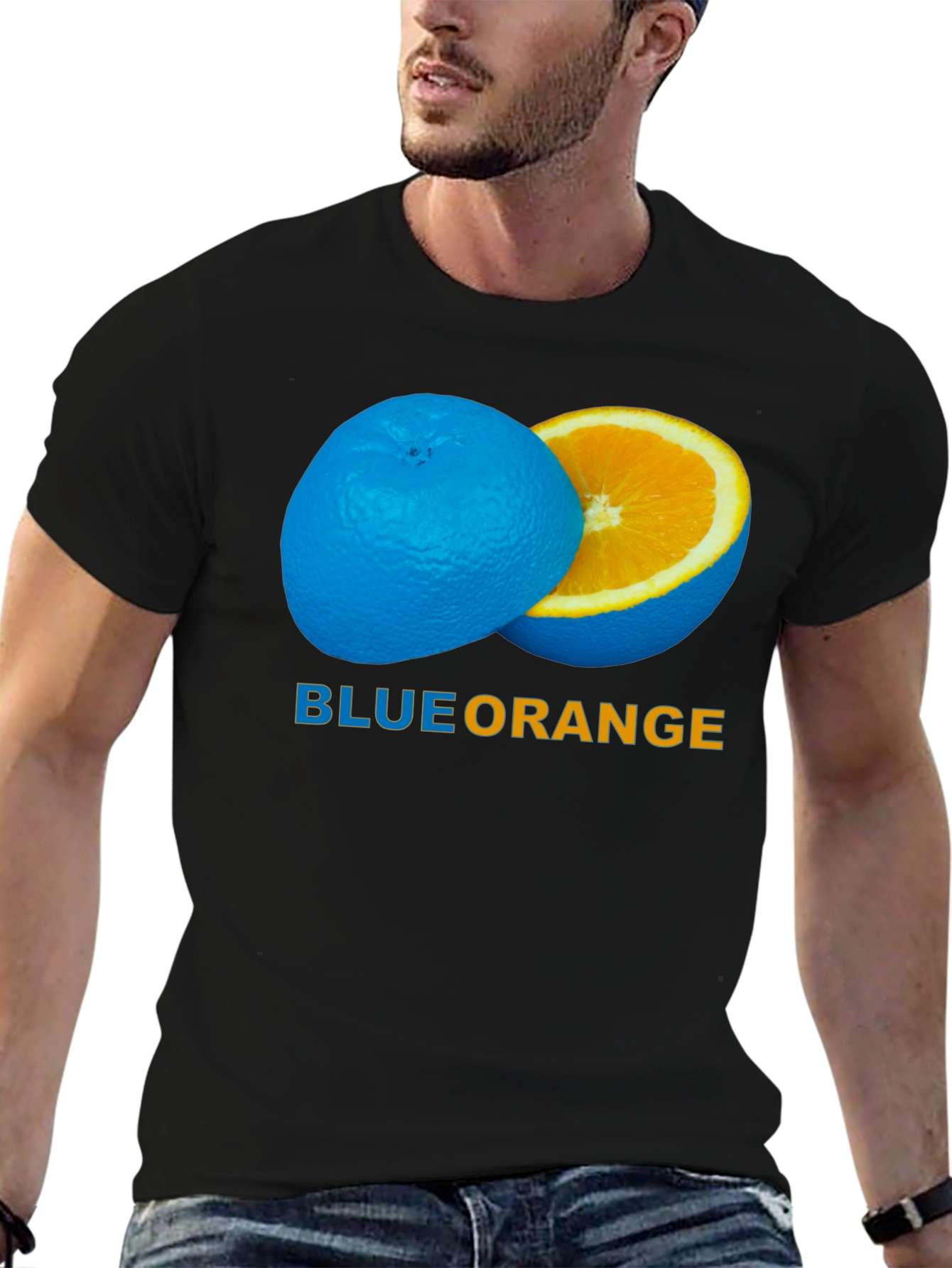 Blue Orange Graphic Tee - Unique Fruit Design