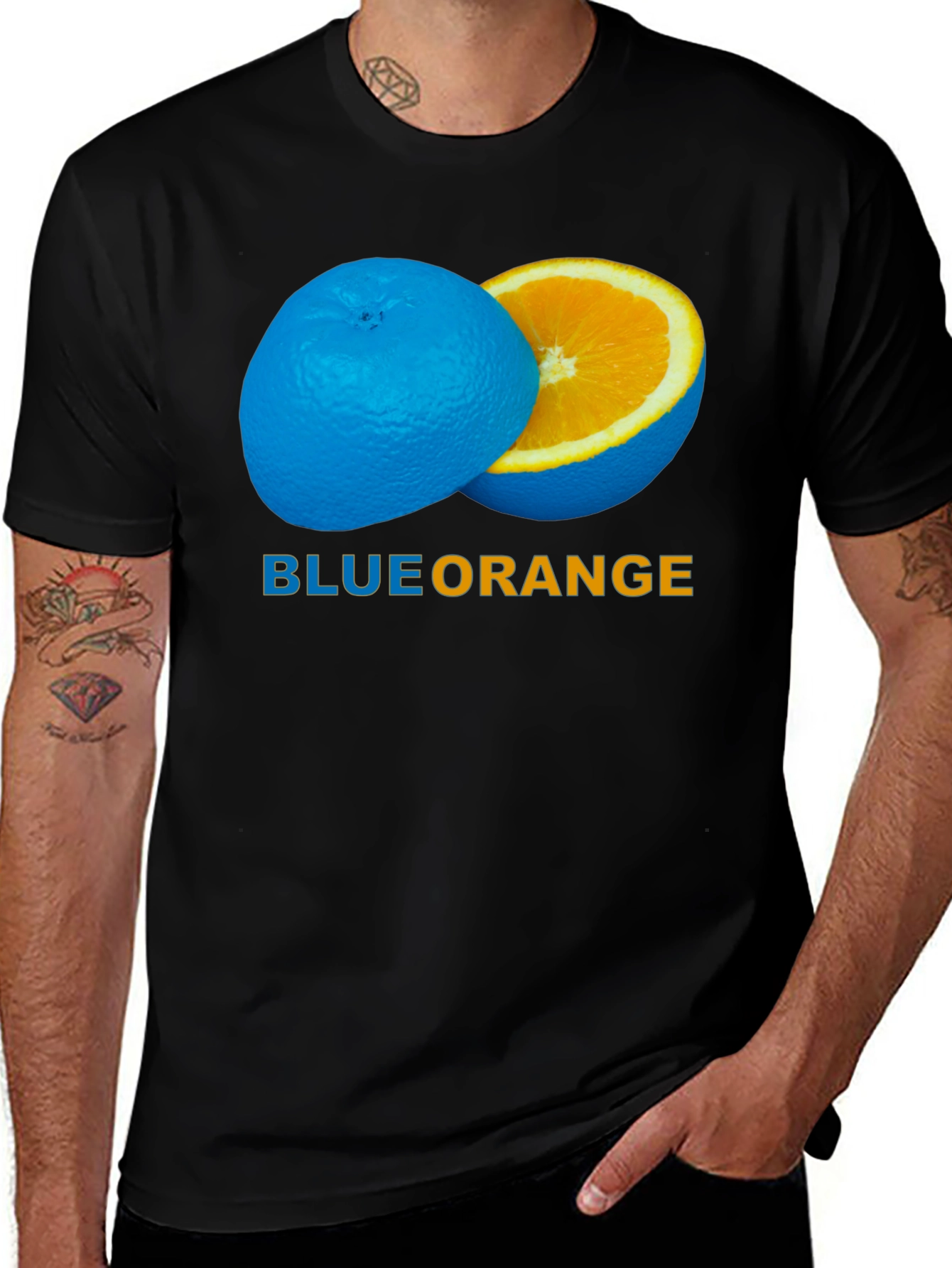 Blue Orange Graphic Tee - Unique Fruit Design