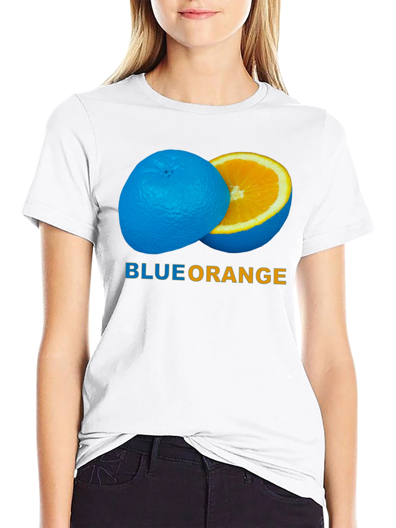 Blue Orange Graphic Tee - Unique Fruit Design