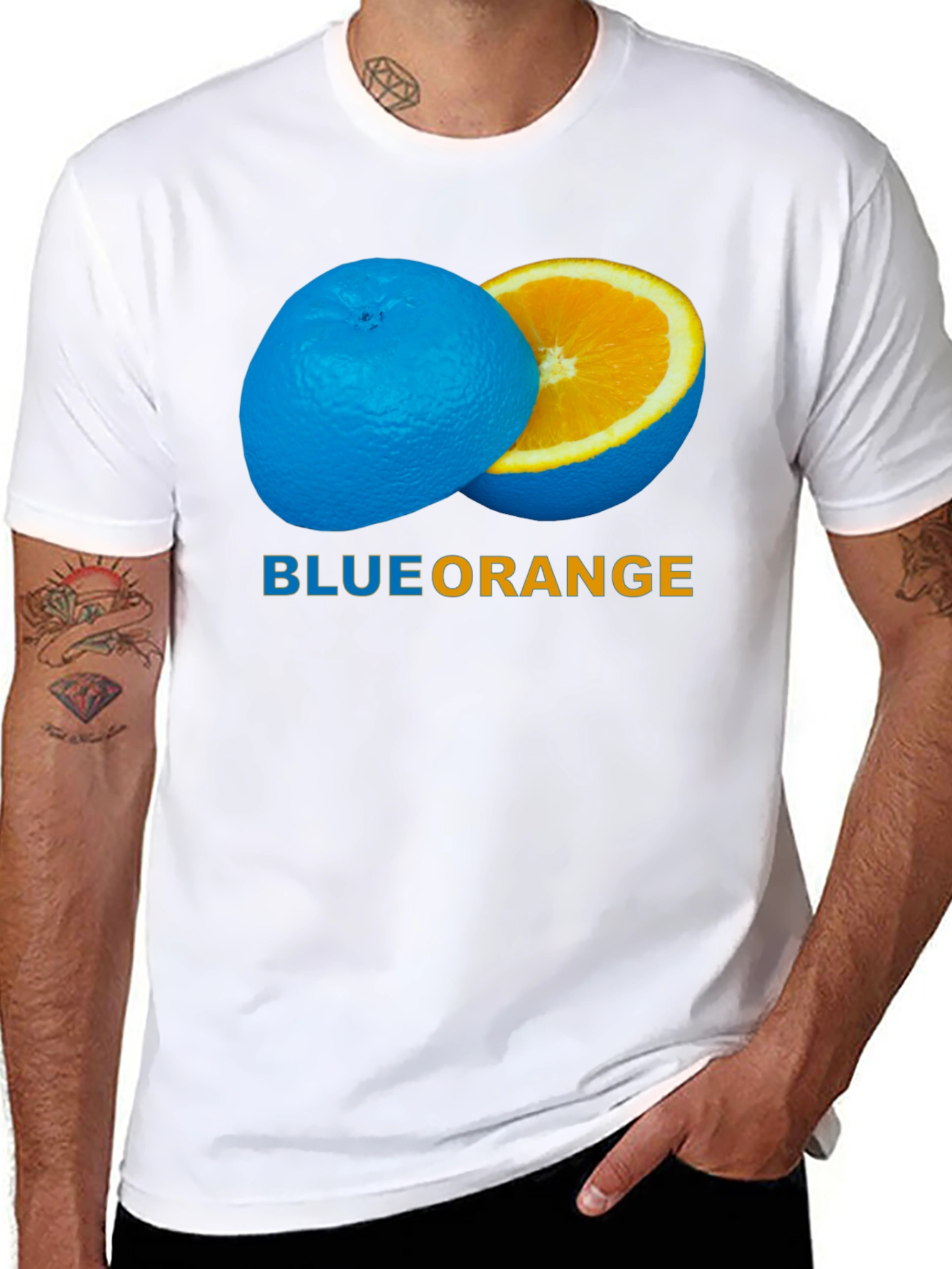 Blue Orange Graphic Tee - Unique Fruit Design