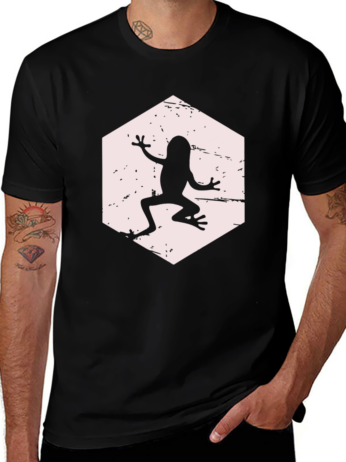 Frog Hexagon Graphic T-Shirt - Black
