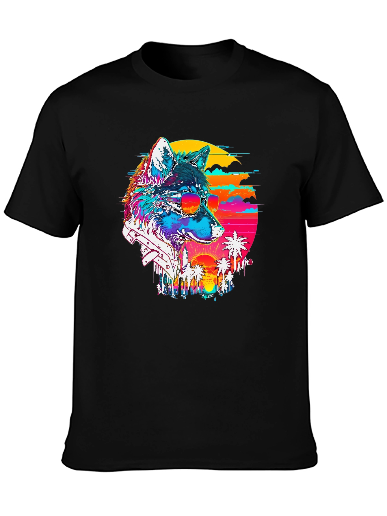 Retro Wolf Graphic Tee - Sunset Vibes