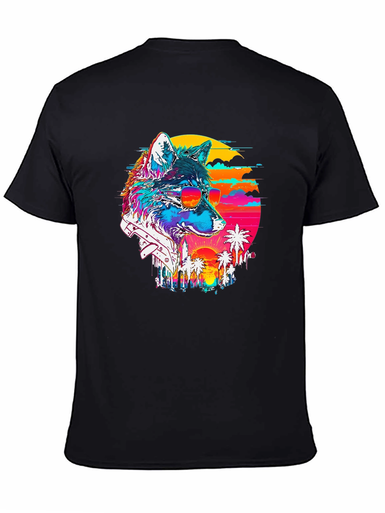 Retro Wolf Graphic Tee - Sunset Vibes