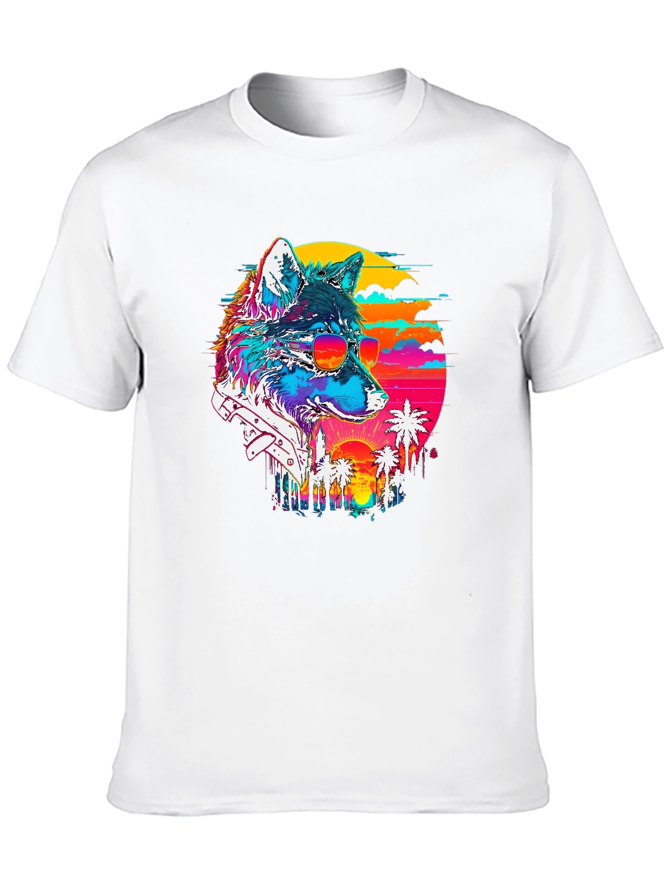 Retro Wolf Graphic Tee - Sunset Vibes