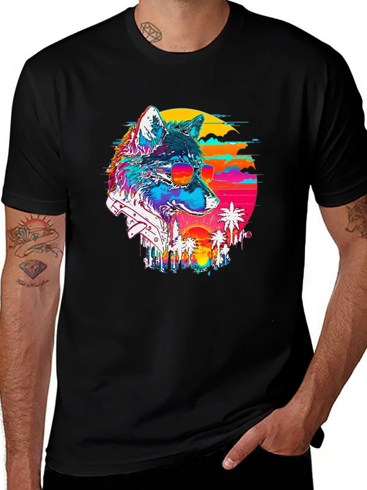 Retro Wolf Graphic Tee - Sunset Vibes